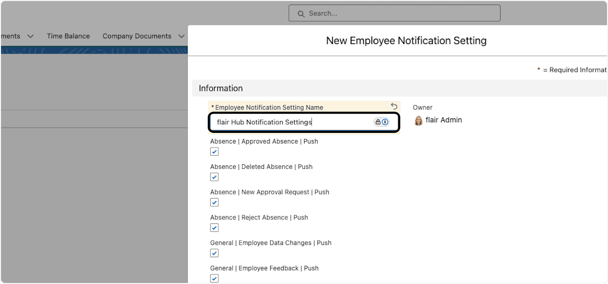 Name field for an Employee Notification Setting