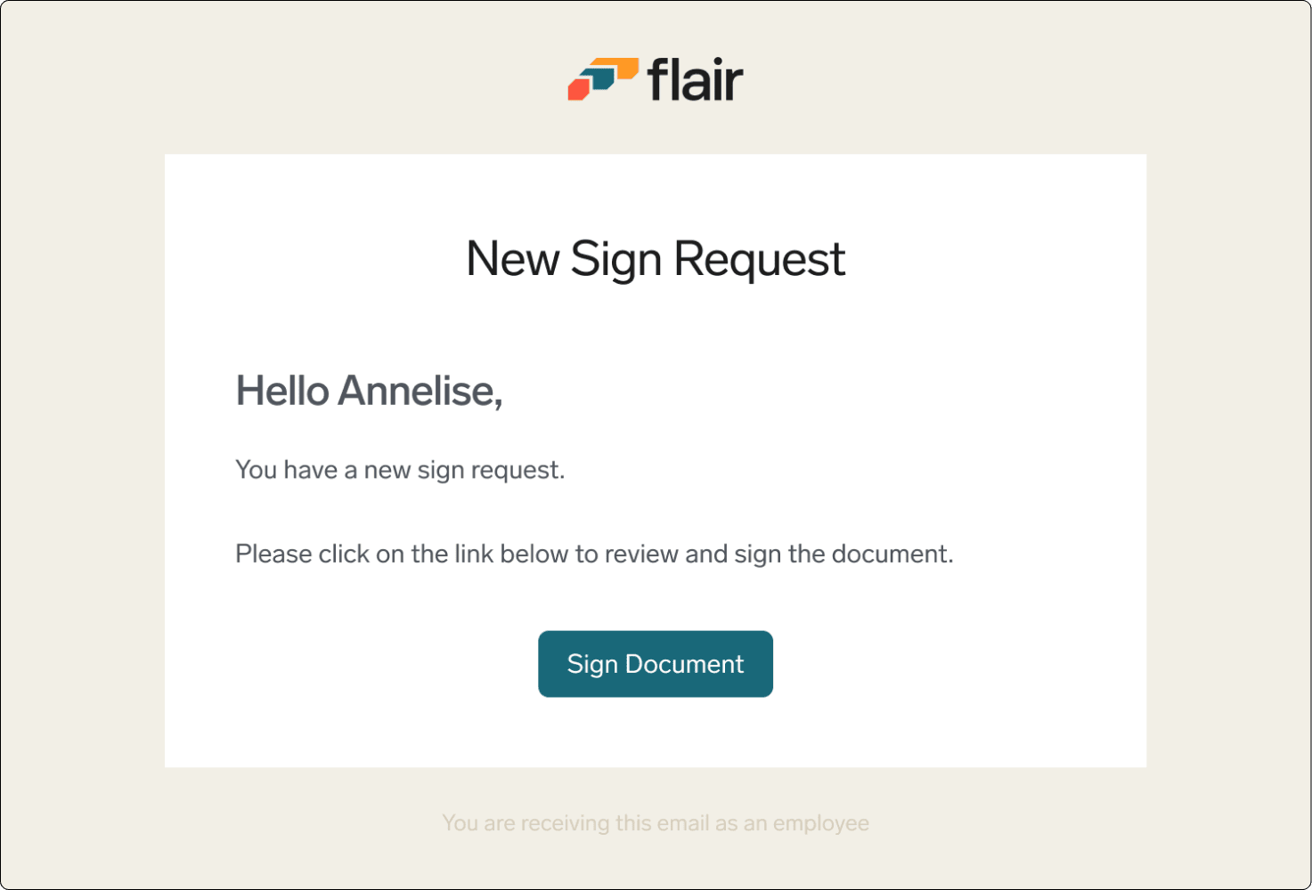 Sign Document action in an e-signature email