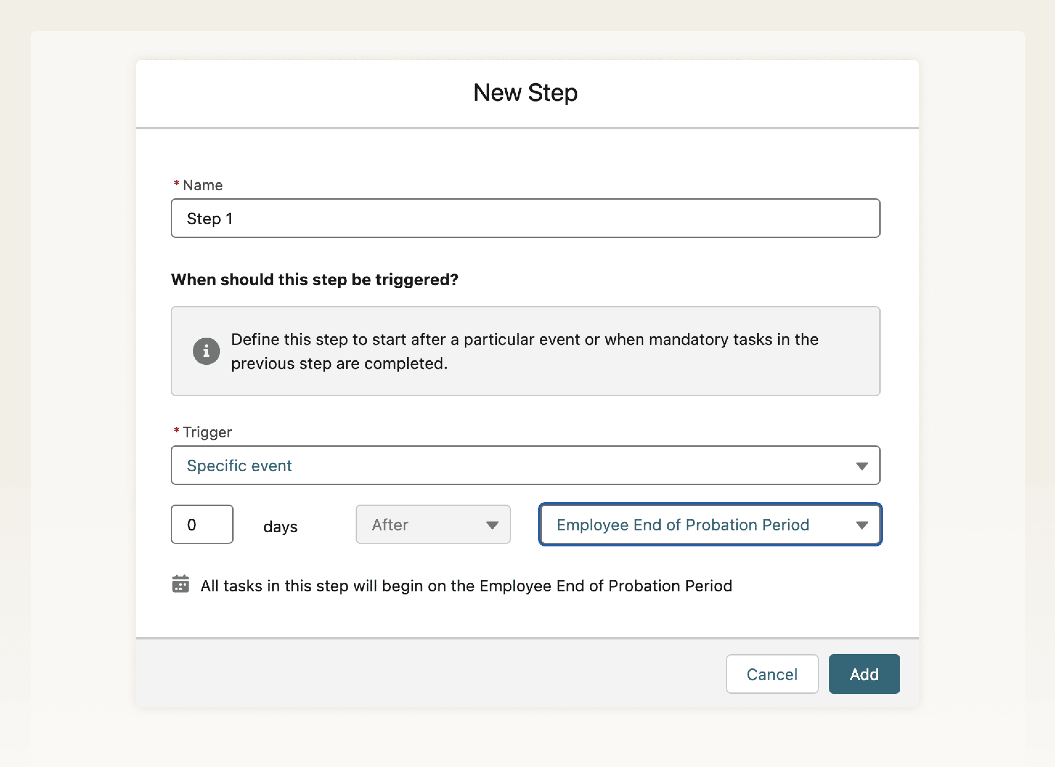 Start dates configured at the step level