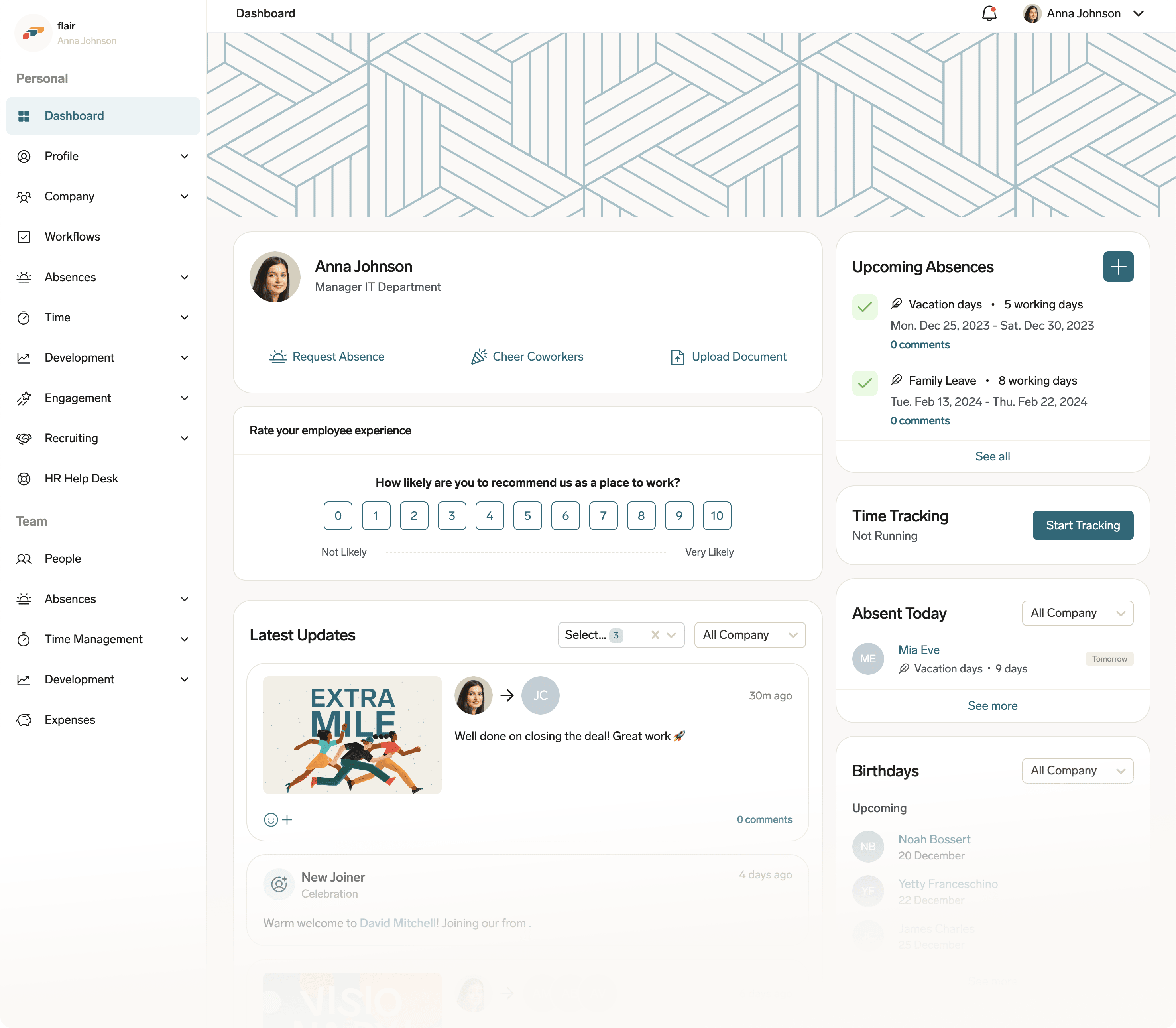 Employee Hub dashboard widgets
