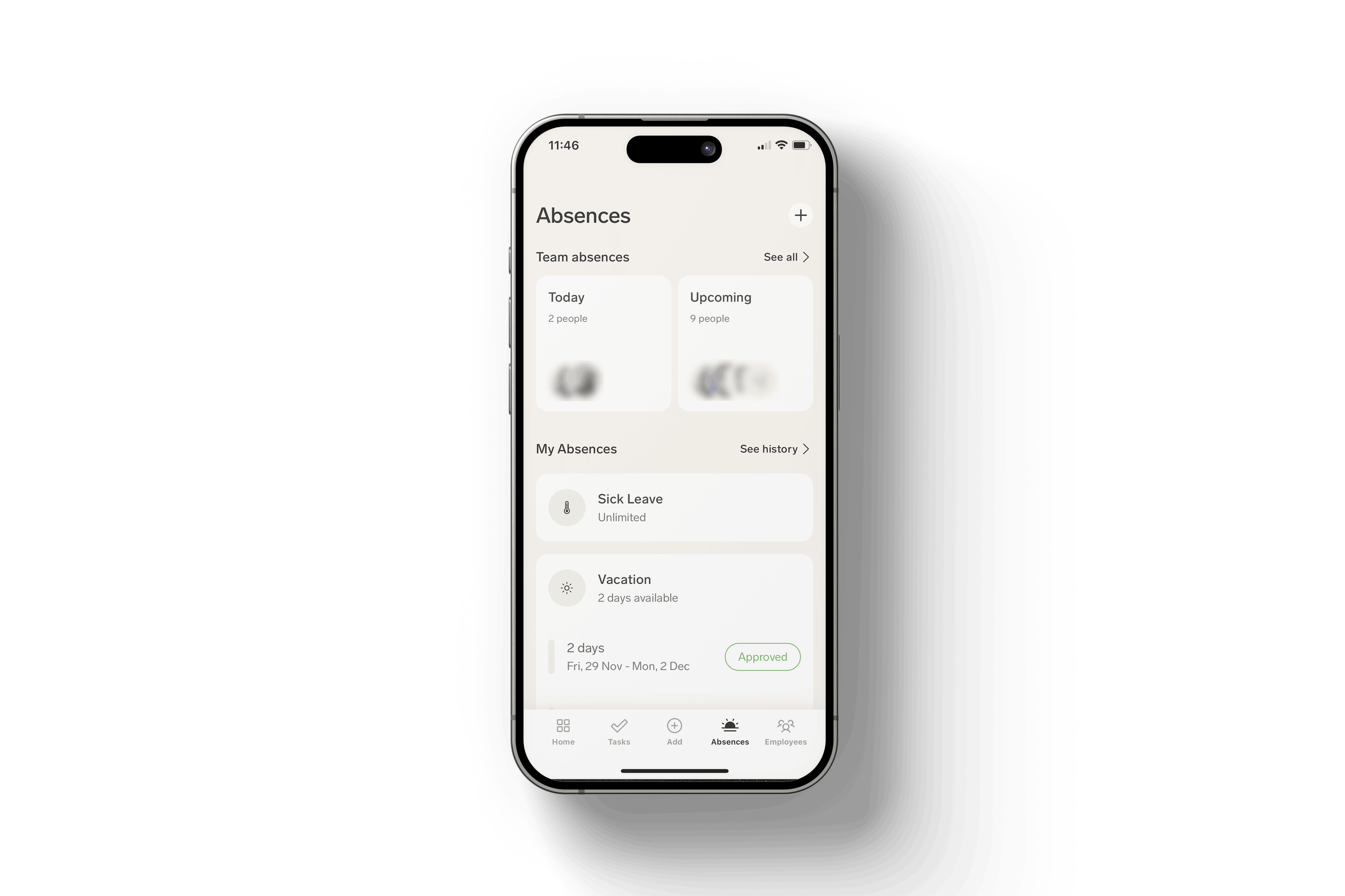 Absent colleagues in the flair mobile app