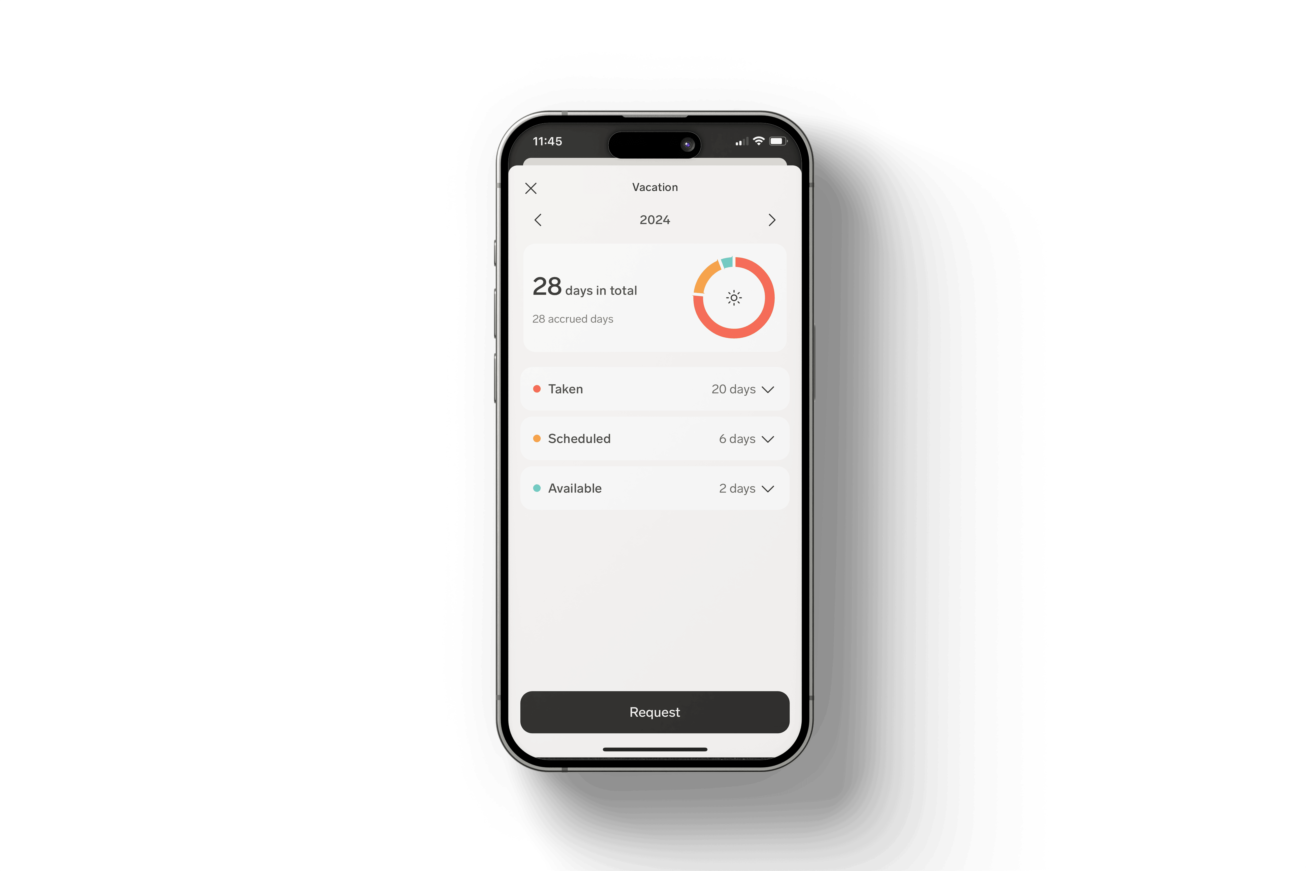 An absence request in the flair mobile app