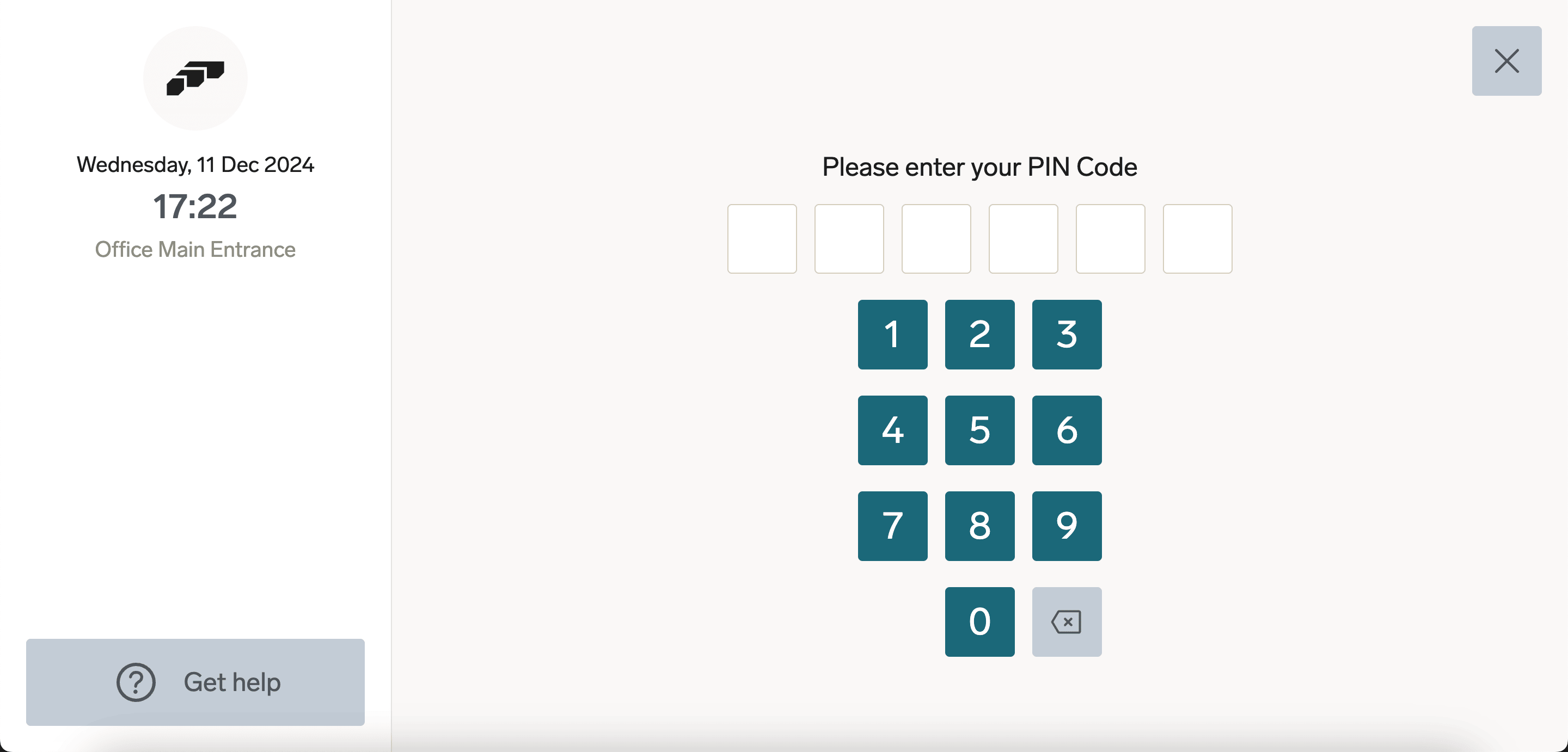 A PIN entered on the flair Kiosk sign-in screen