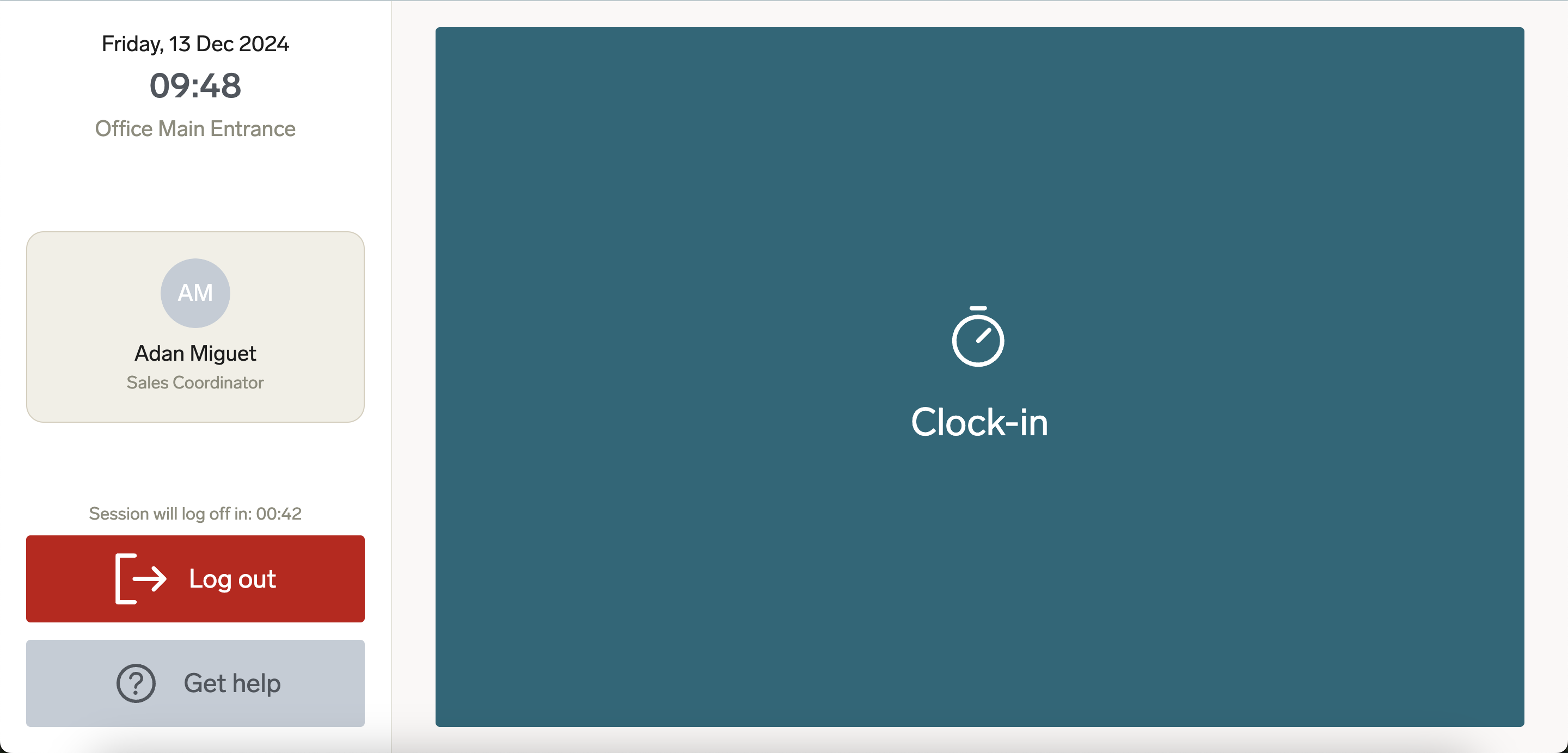 Once logged in, you can tap the screen to start tracking time