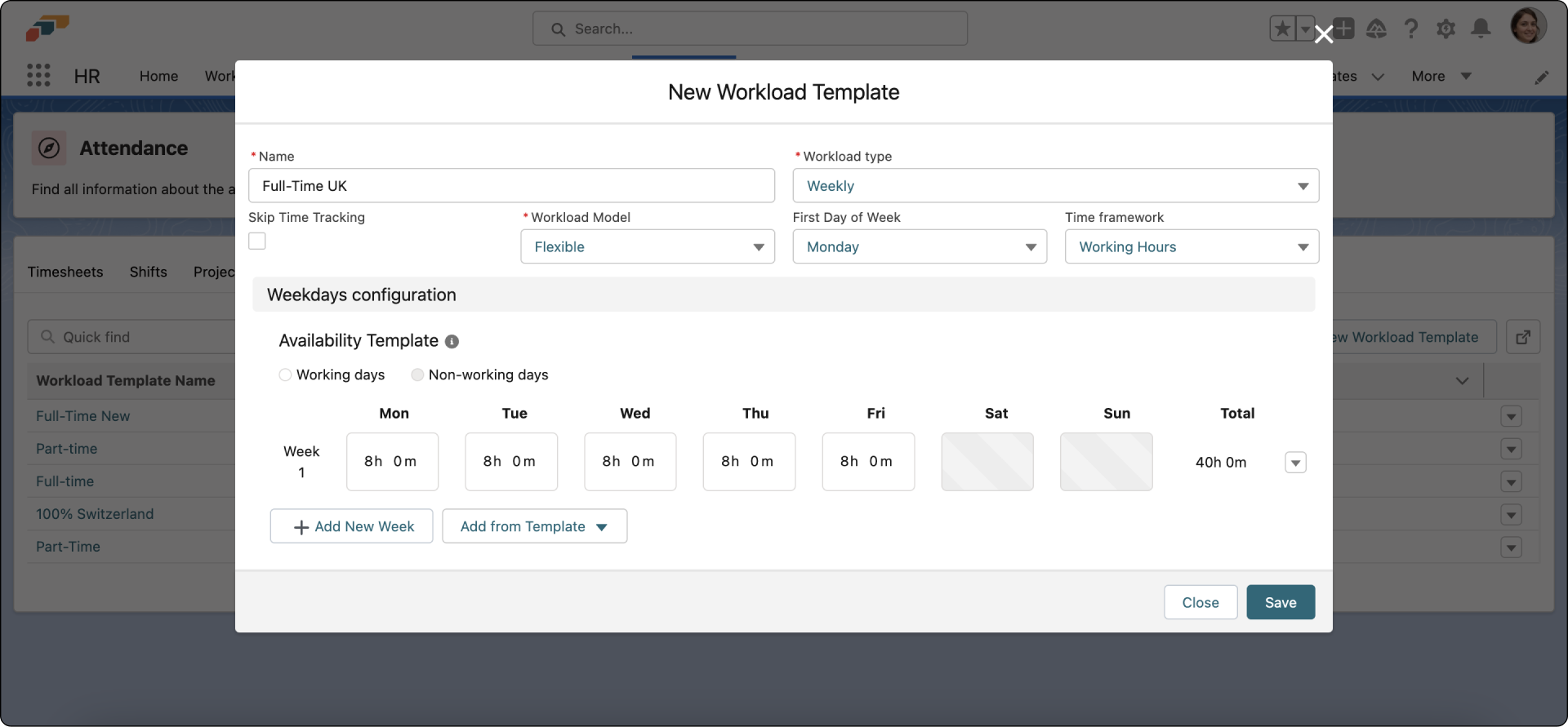 Creating a flexible workload template