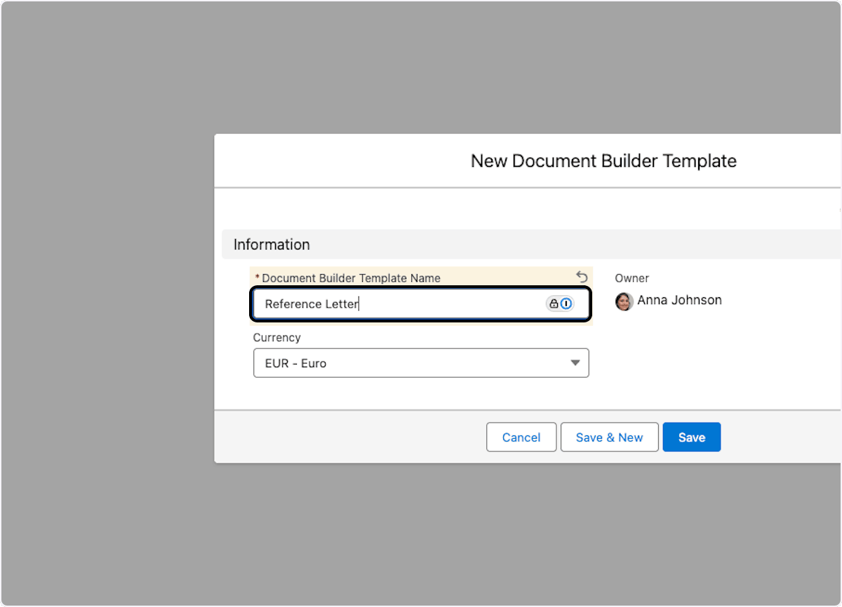 Name field for a Document Builder Template