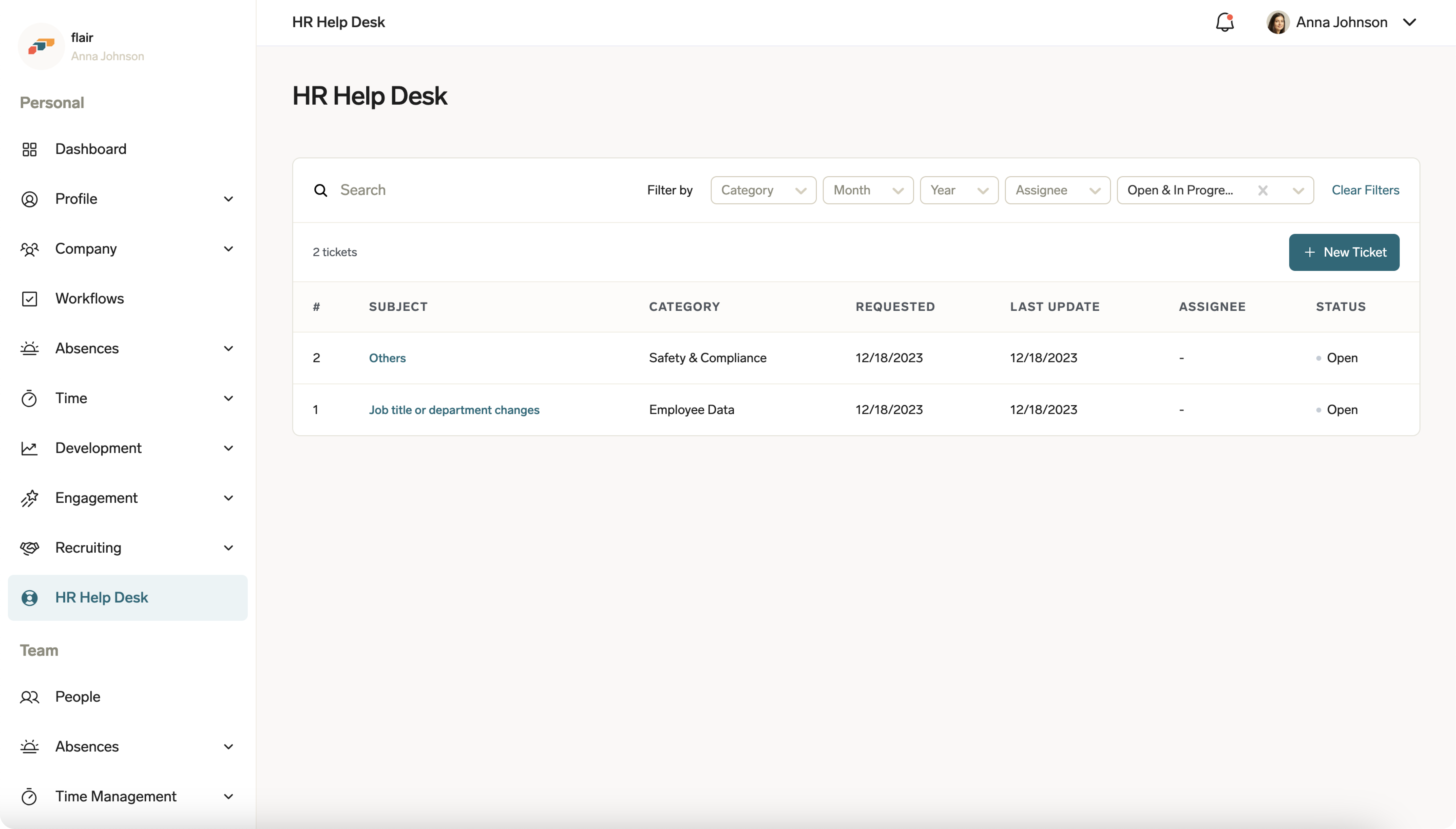 HR Help Desk is the HR ticketing system in flair 