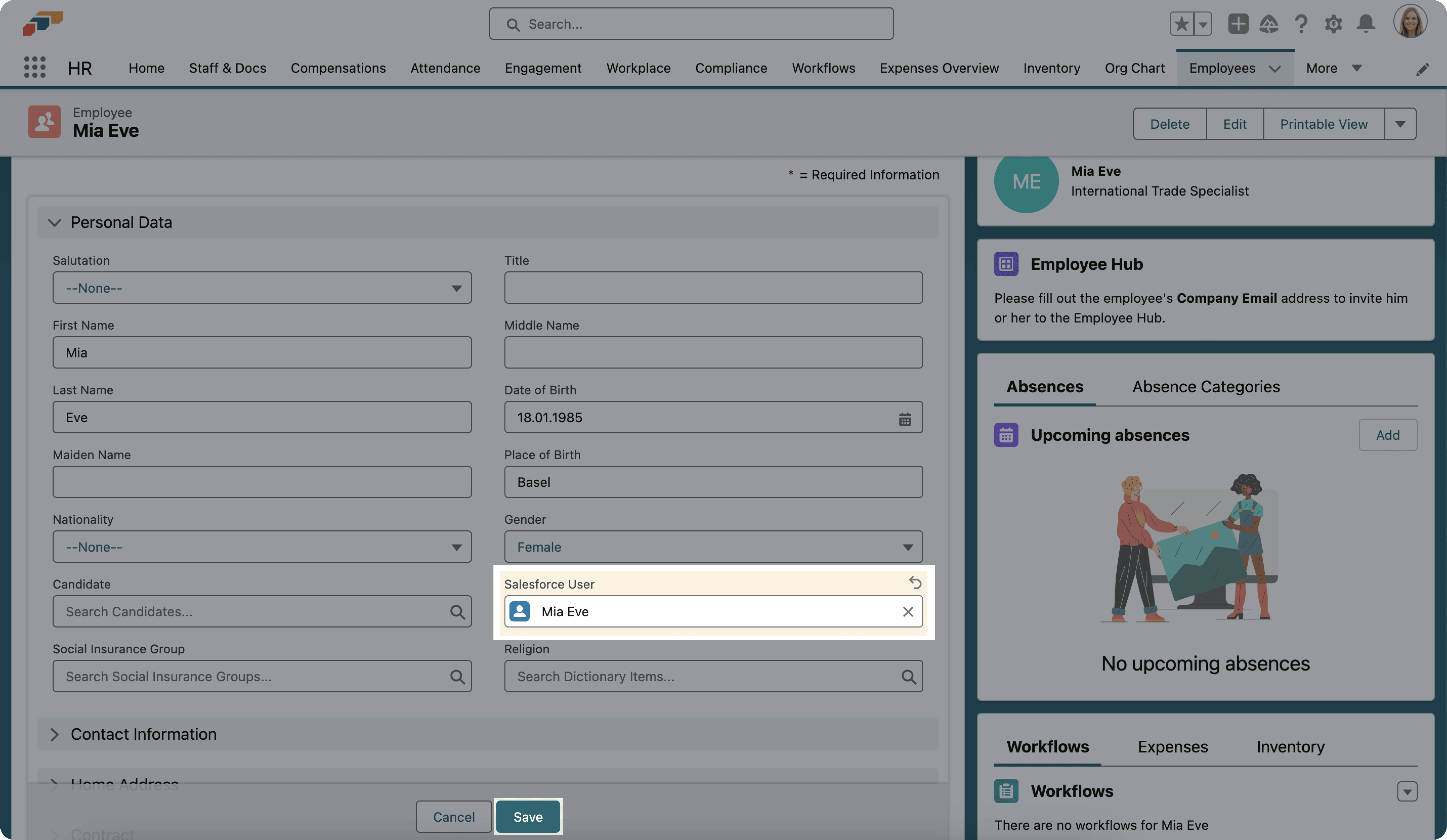 Salesforce user connected to a flair employee