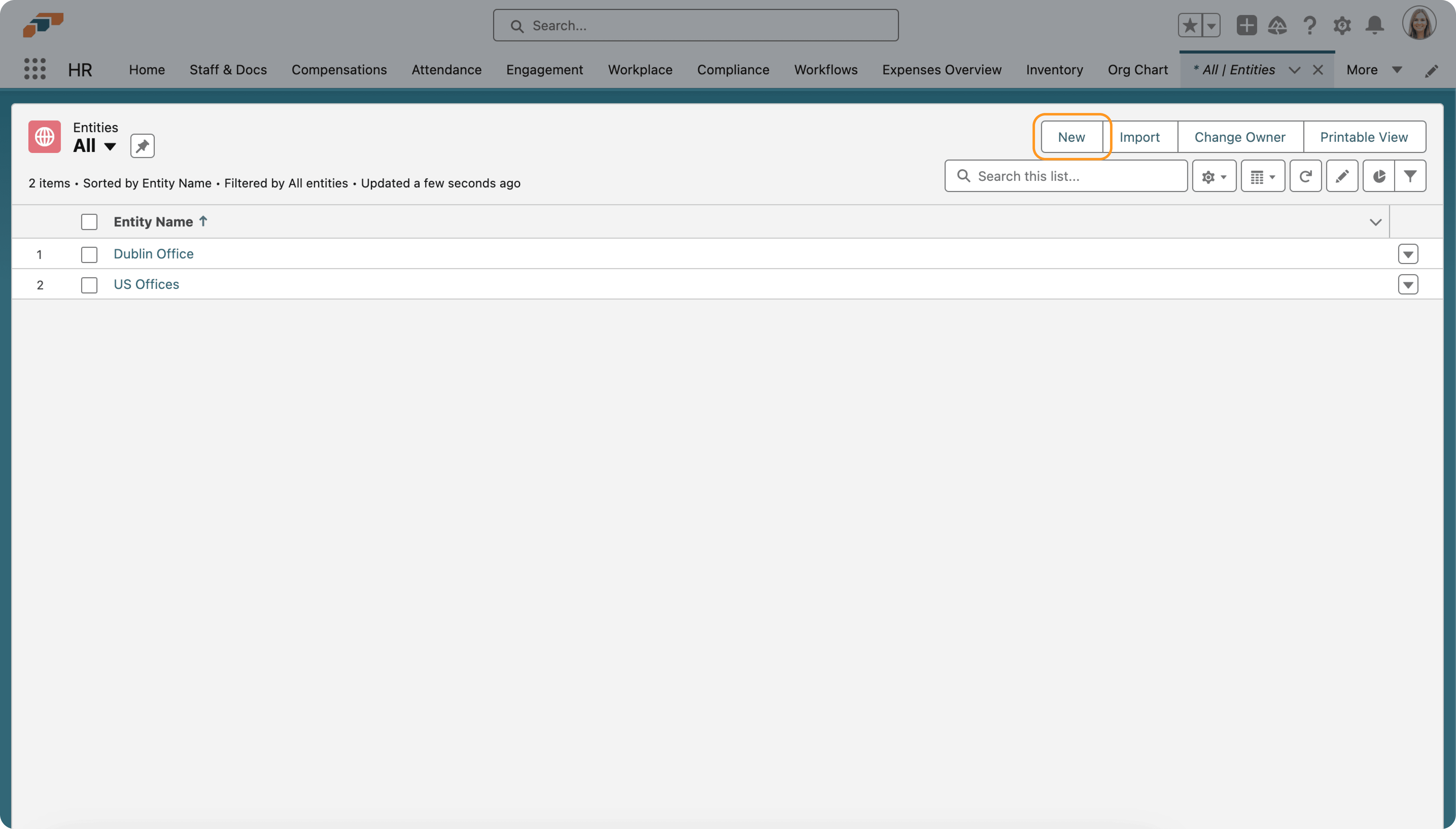 New Entity action in flair HR