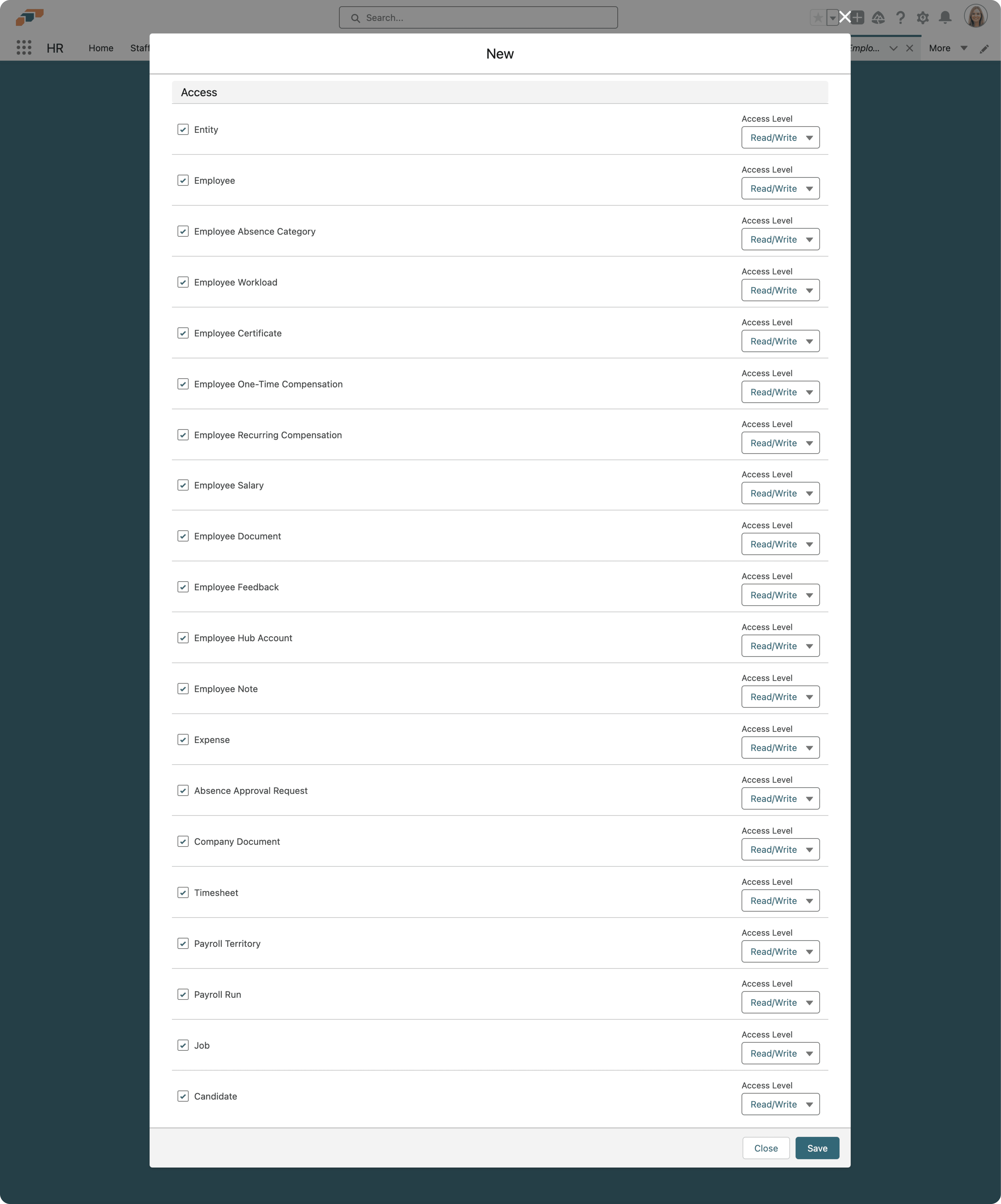 Object access levels on an Employee Visibility Scope