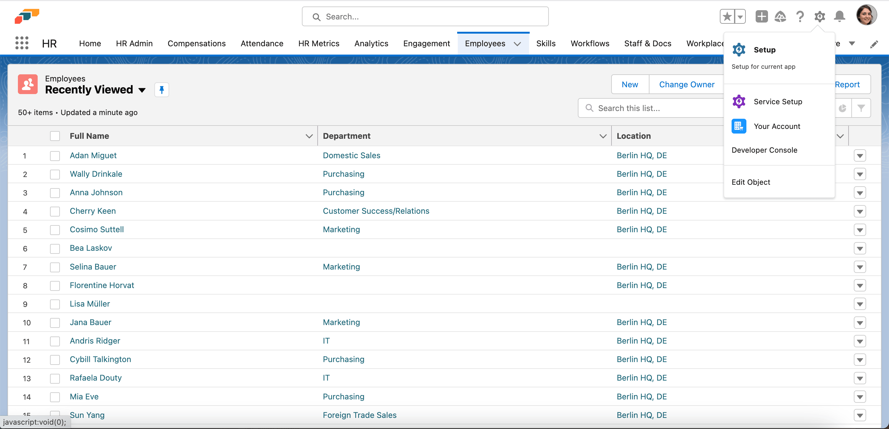 Edit Object action on an Employee record