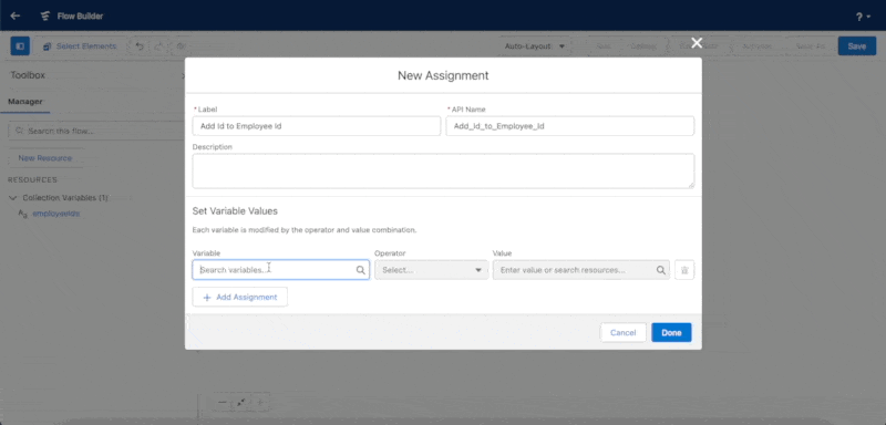 Assignment that adds the employee ID