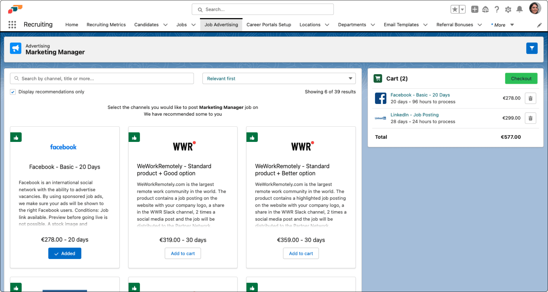 Job board catalog for a multiposting campaign
