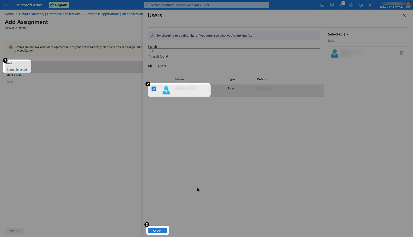 Users selected for the Microsoft Entra ID application