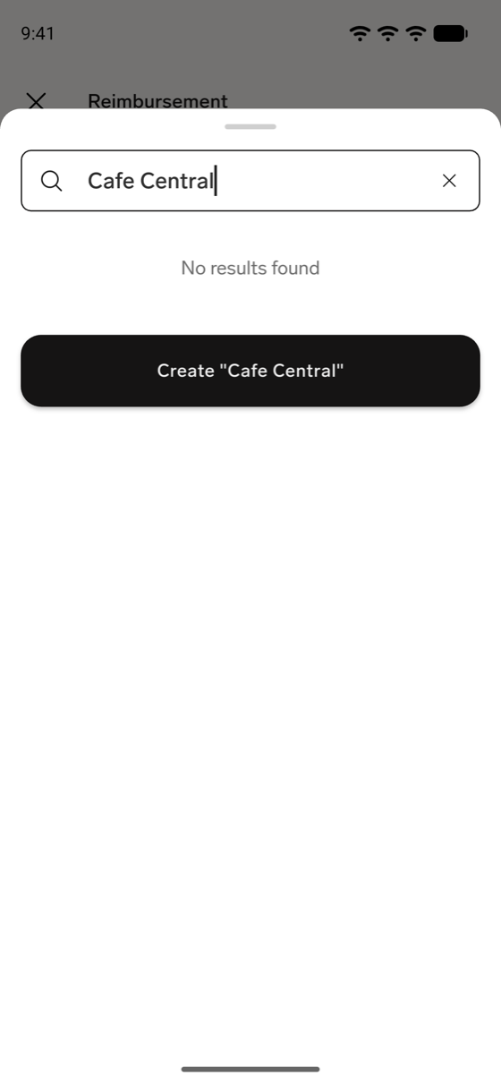 The Merchant search in the flair mobile app offering to create a merchant from the typed name