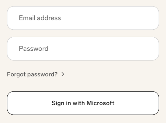The mobile sign-in screen with the email and password fields and the Sign in with Microsoft button