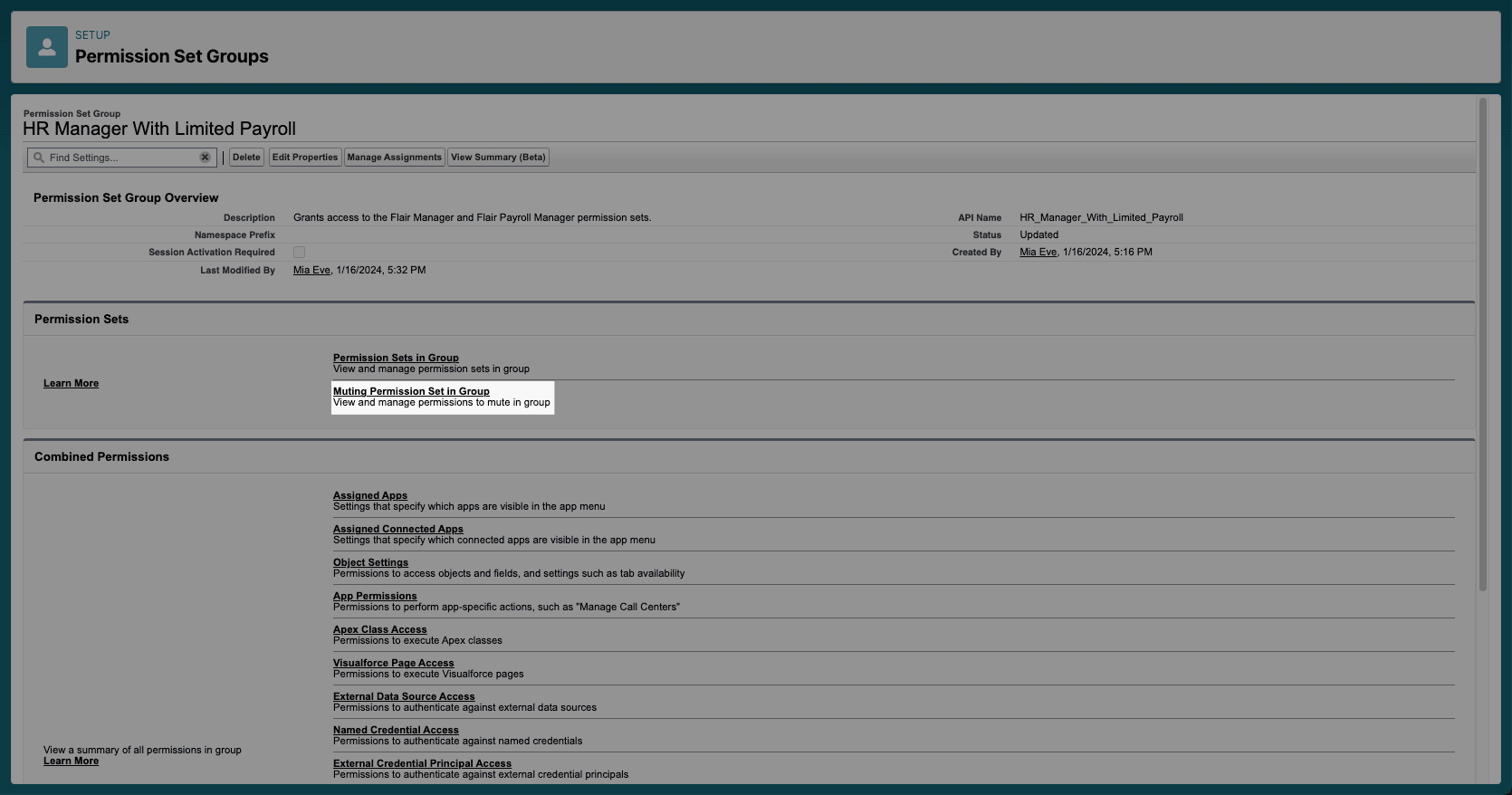 Muting Permission Sets in Group option