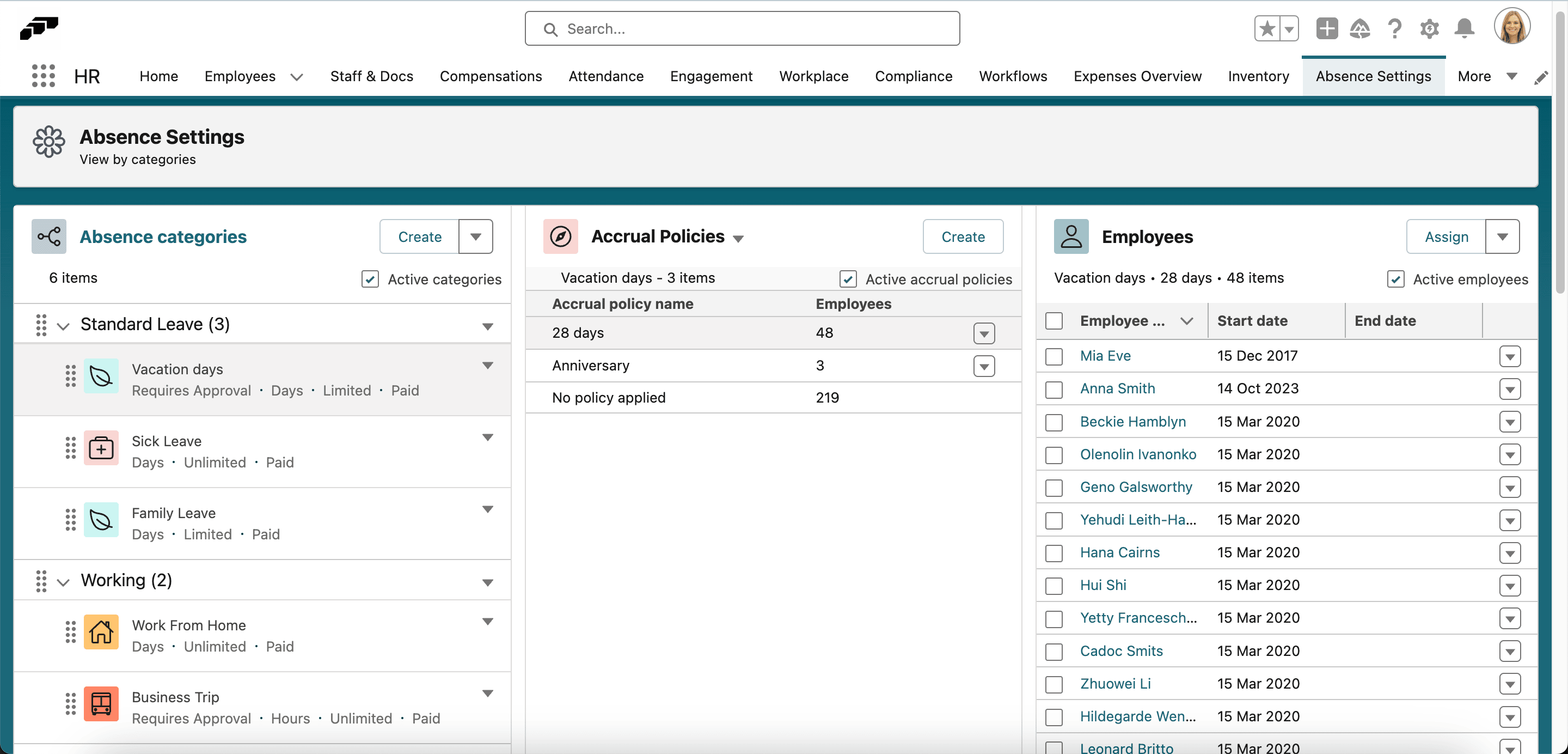 A new accrual policy on the Absence Settings page