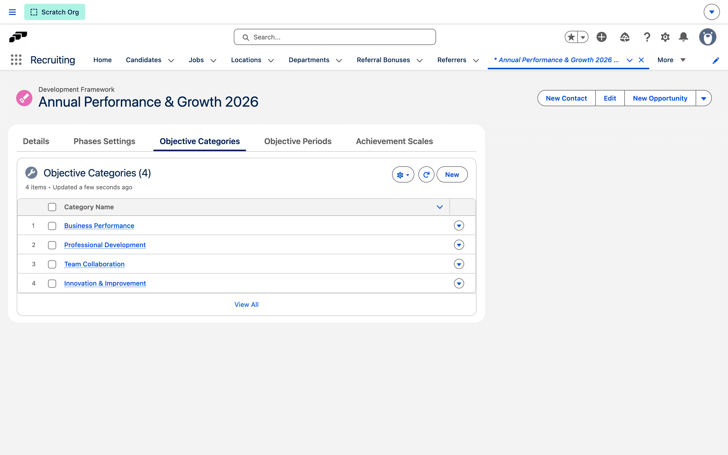Objective Categories related list on a Development Framework