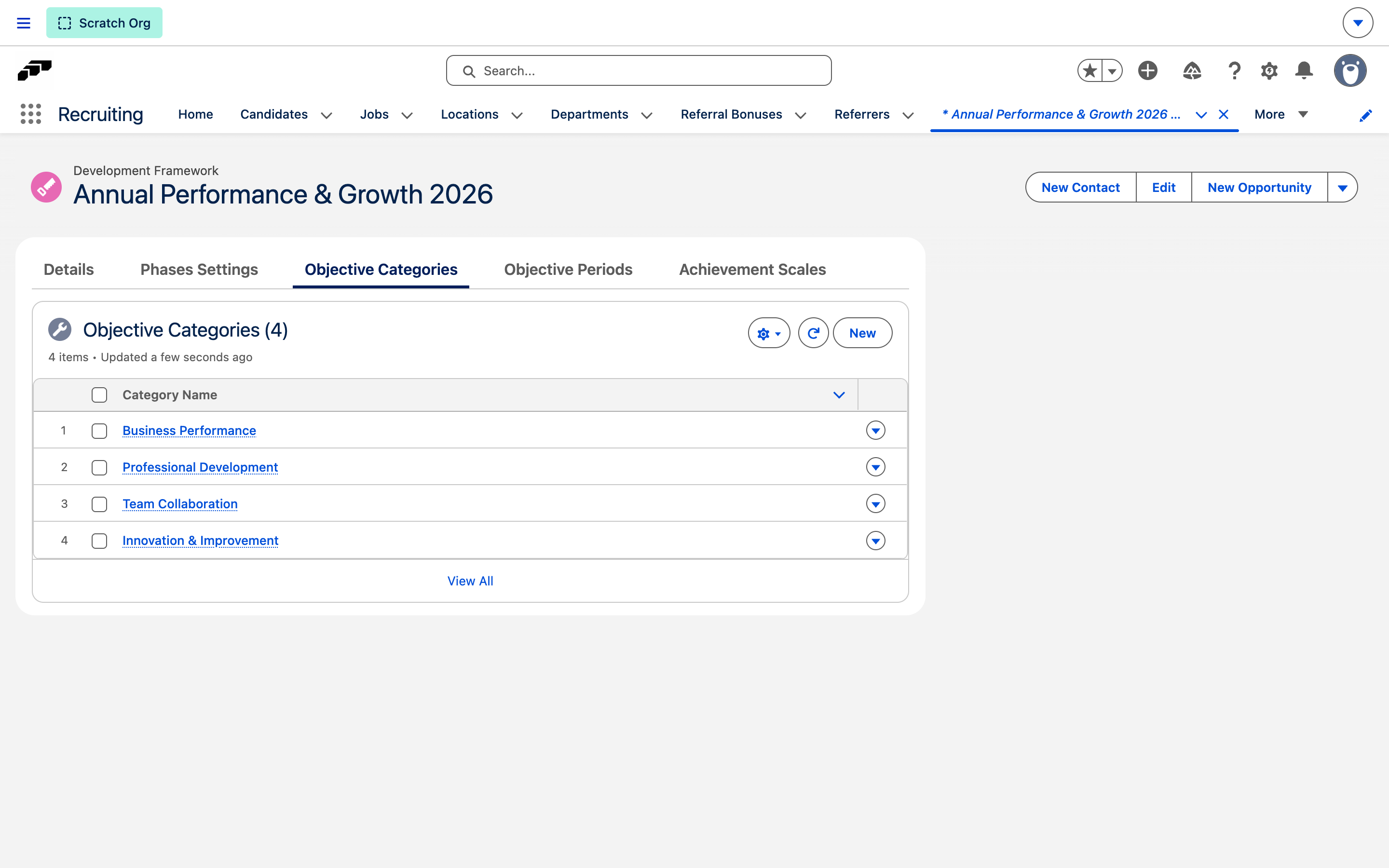 Objective Categories related list on a Development Framework
