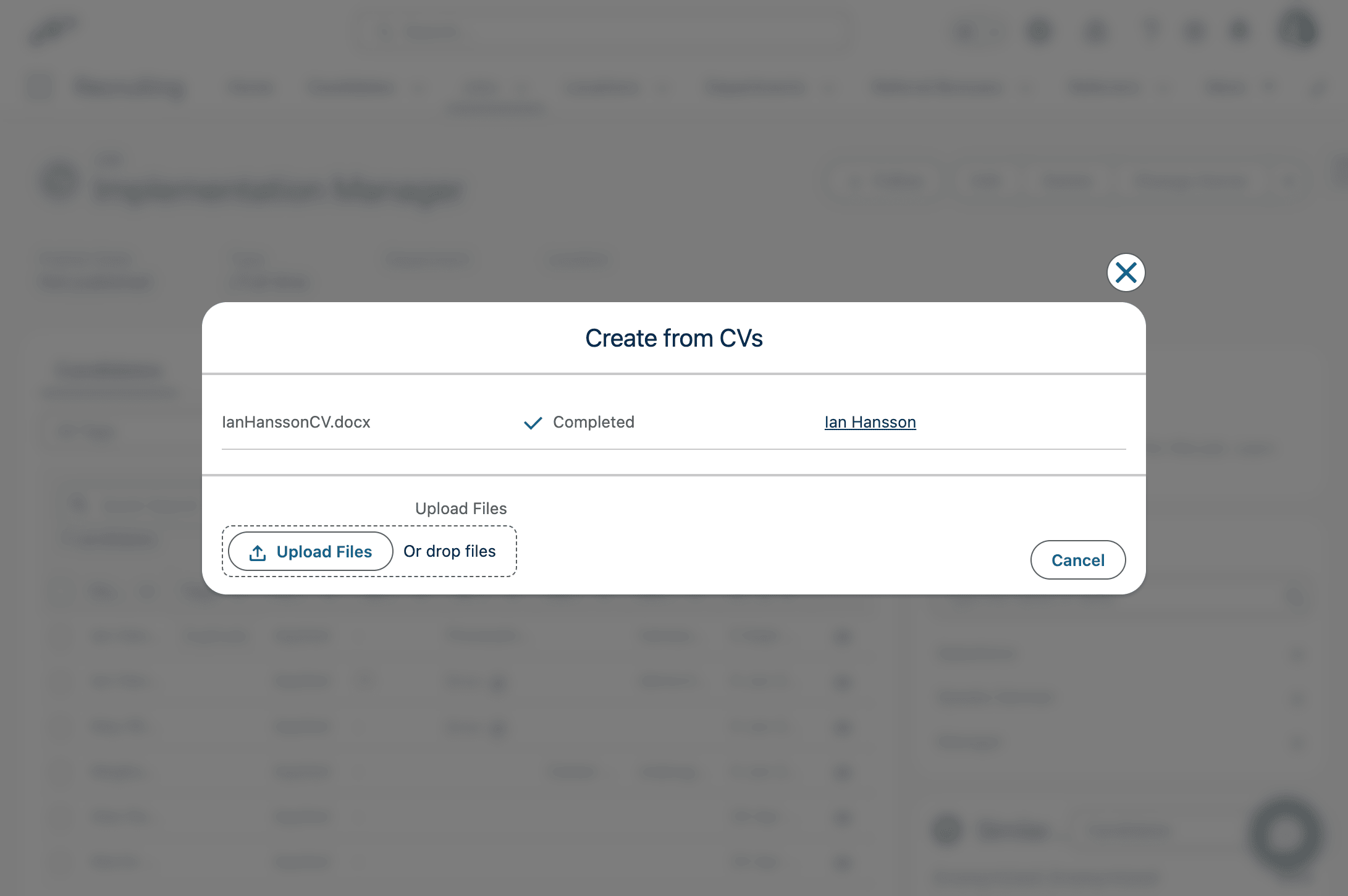 A candidate created from an uploaded CV
