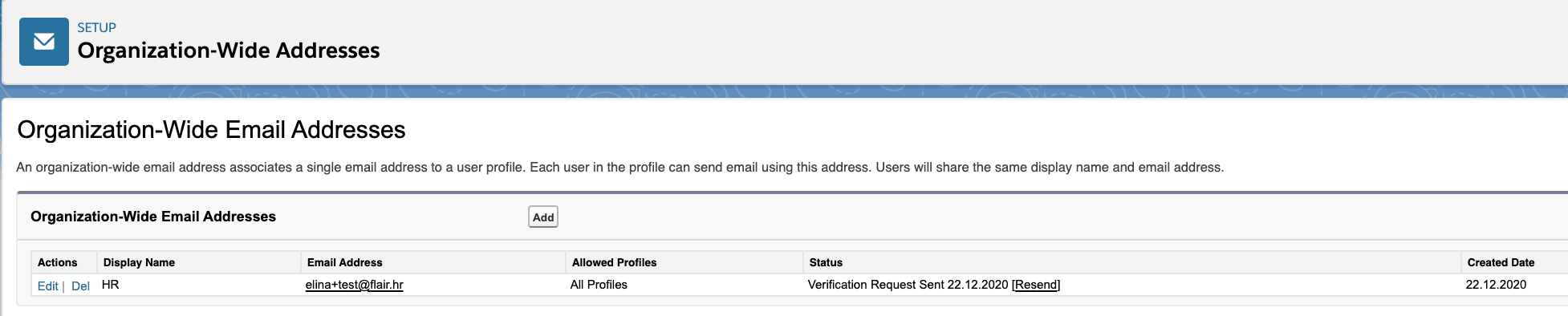 Saved organization-wide email address