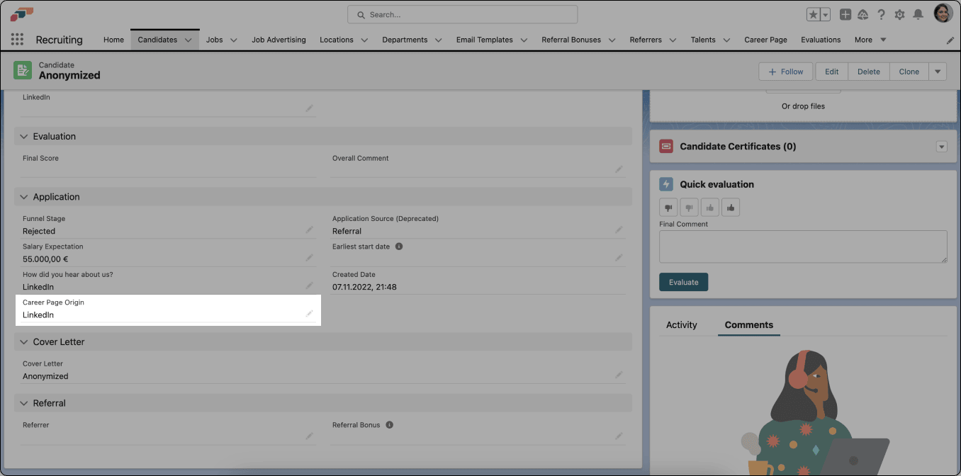 Career Page Origin on a candidate application
