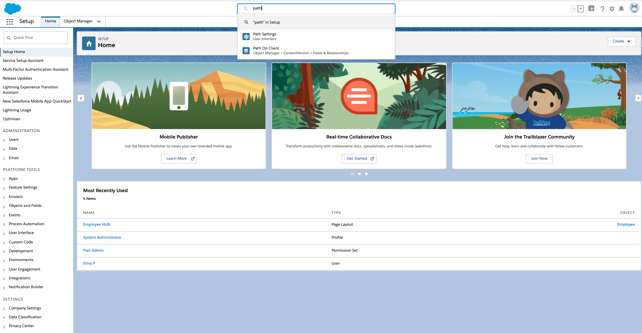 Path Settings in Salesforce Setup