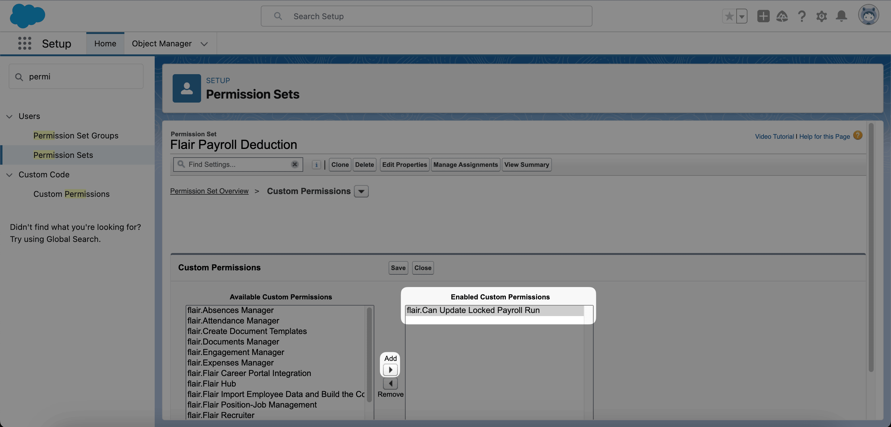Locked Payroll Run permission in Enabled Custom Permissions