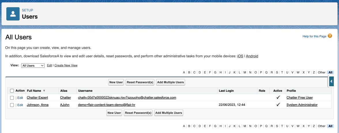 Edit Assignments action on a Salesforce user