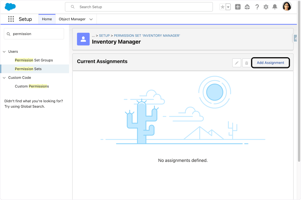 Add Assignment action on a permission set