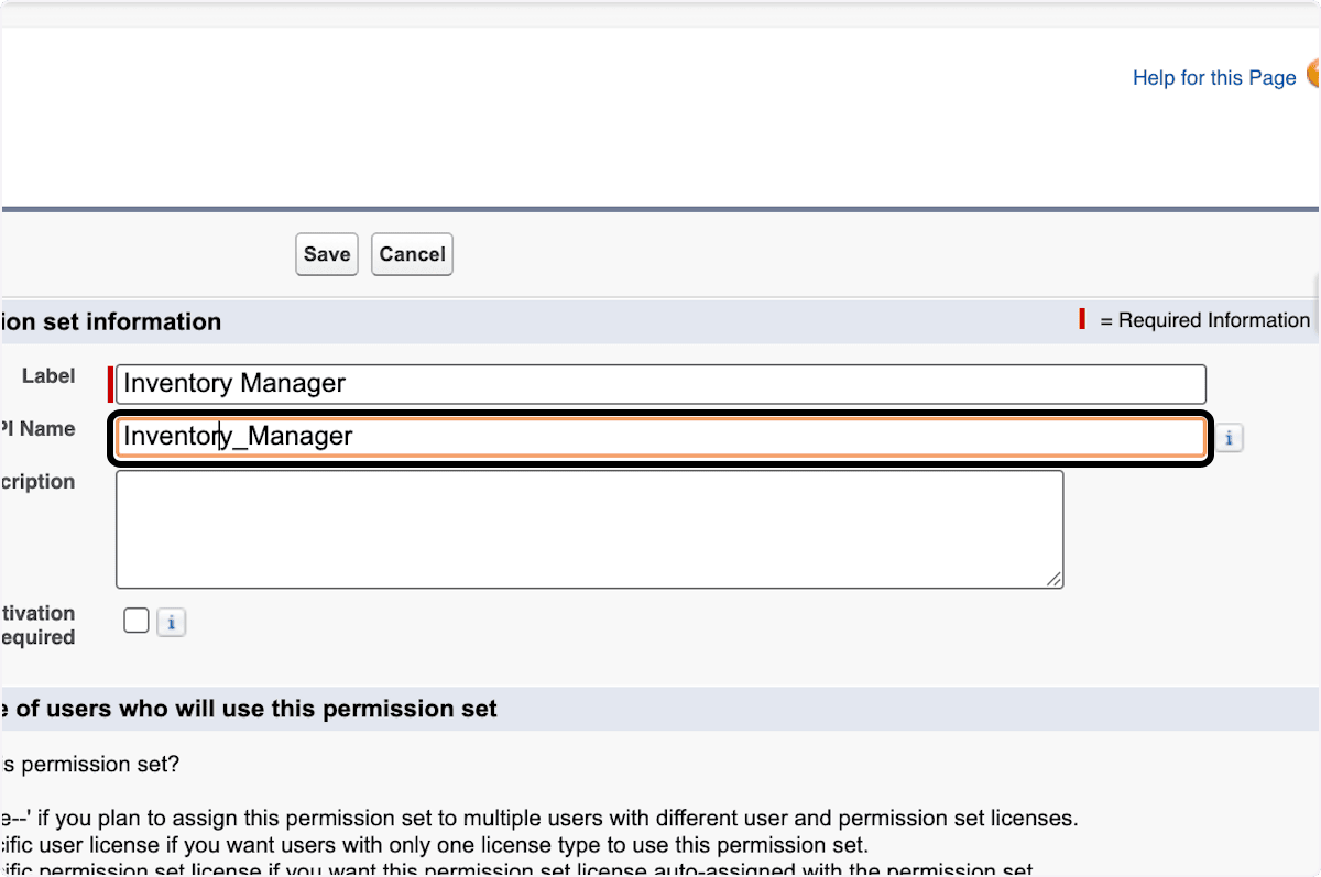 Generated API Name for the Inventory Manager permission set
