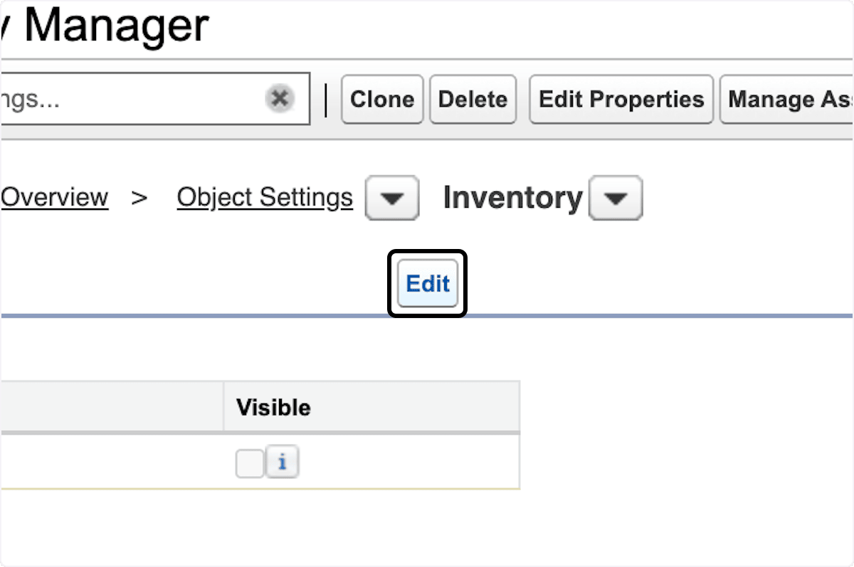 Edit action for Inventory object settings