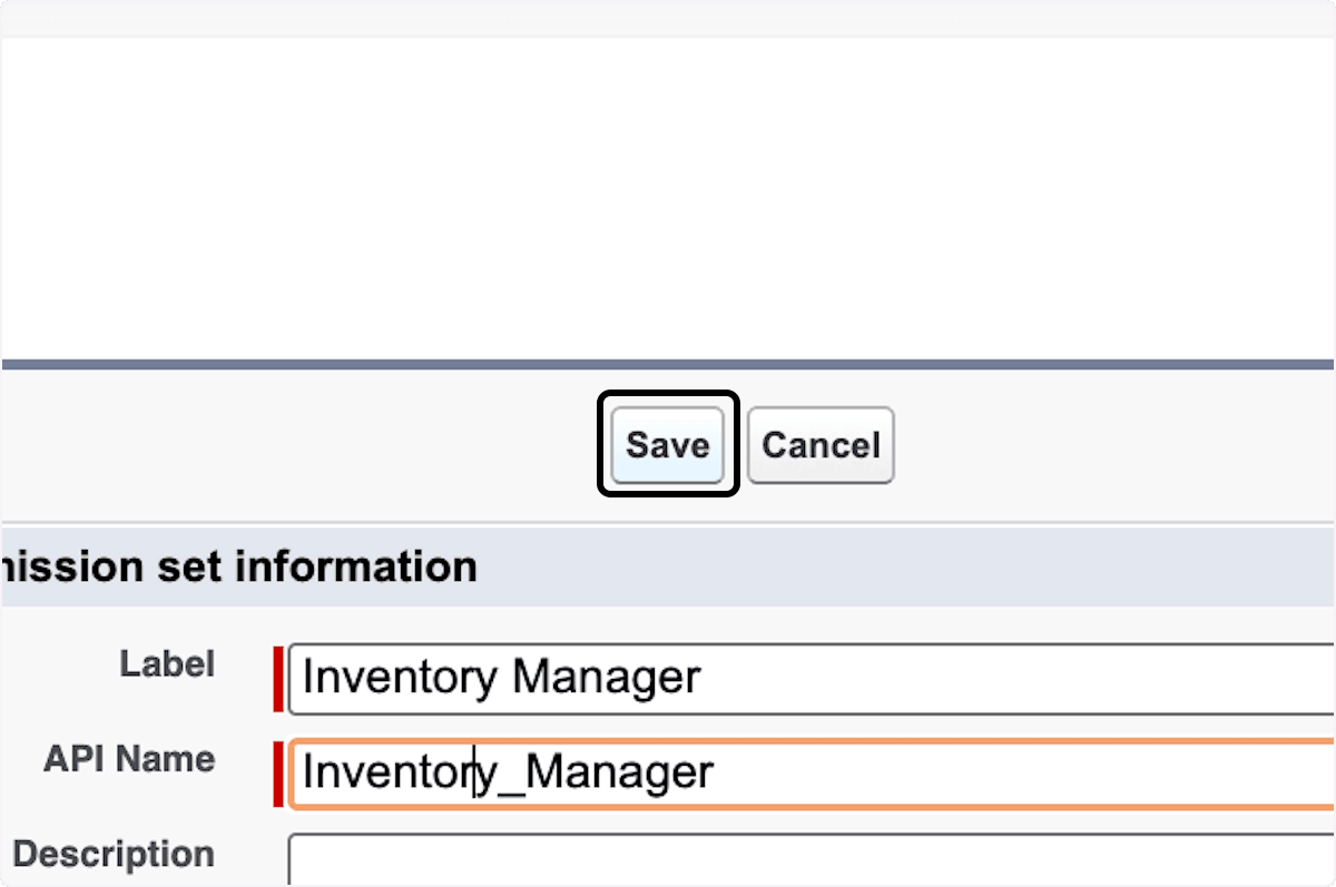 Save action for a new permission set