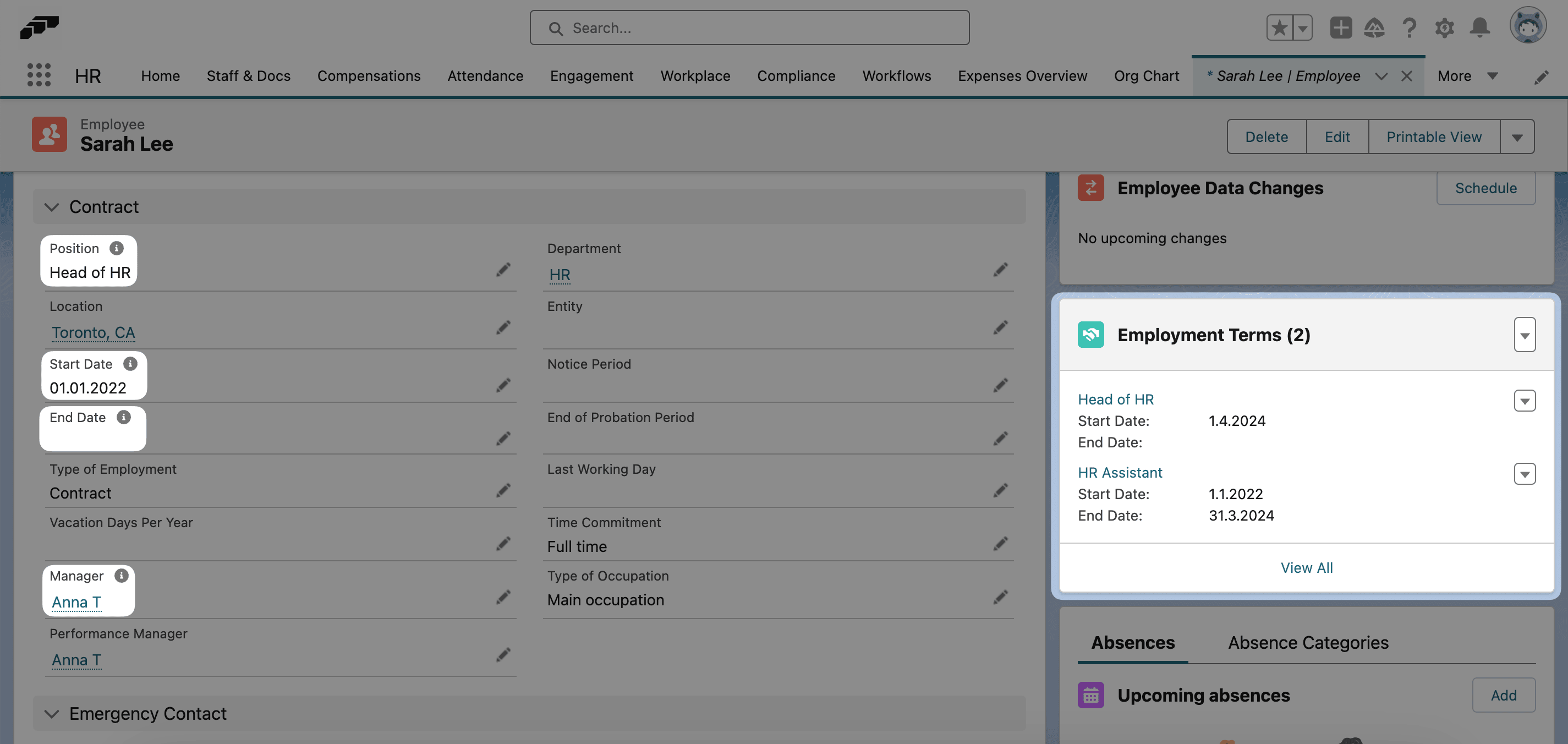 Employee fields managed through Company Structure