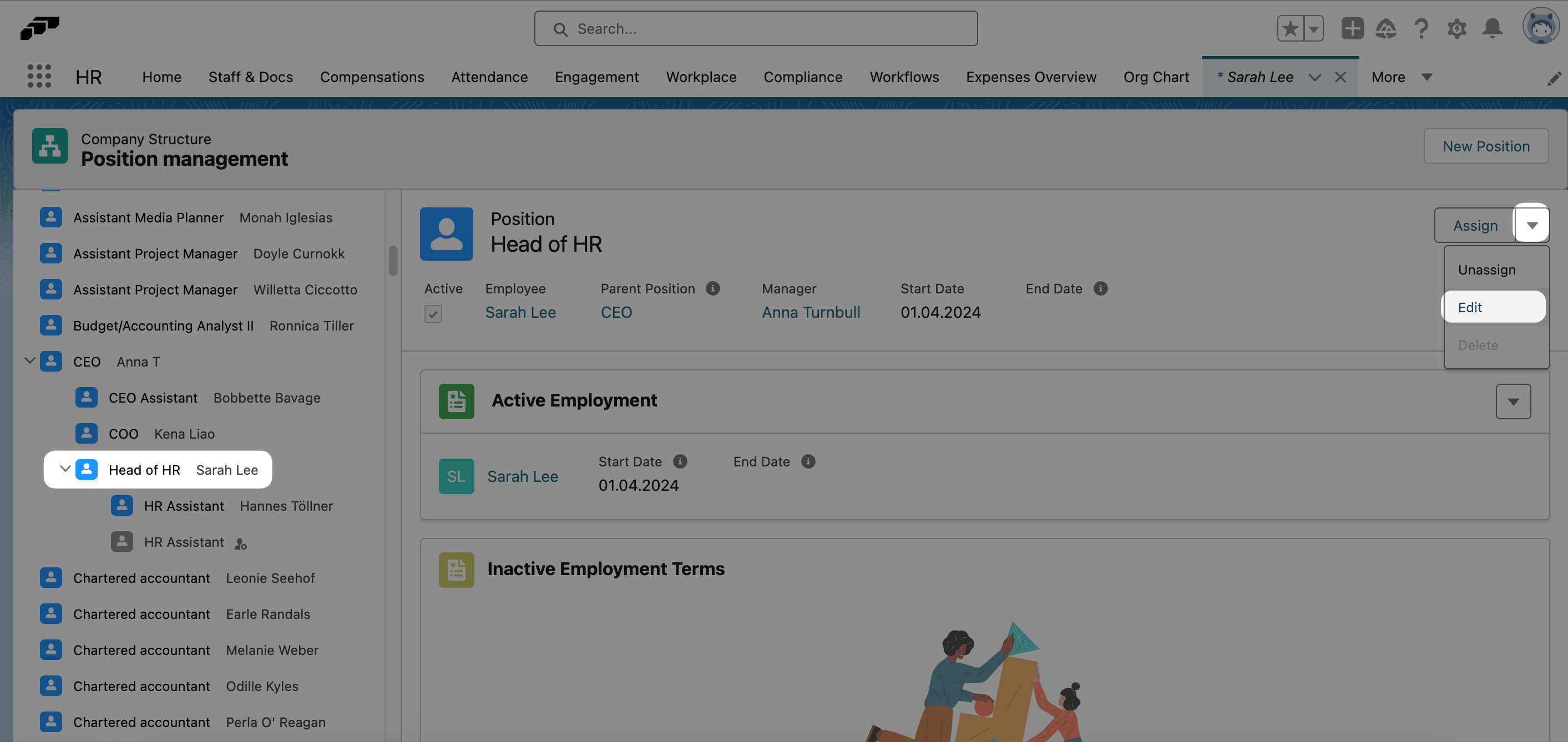 Parent Position field on the Company Structure page