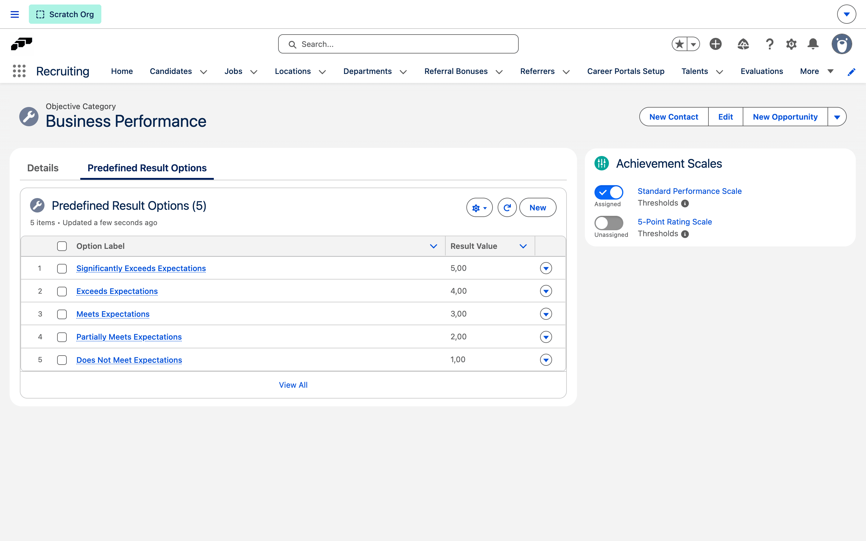Predefined Result Options on a Category