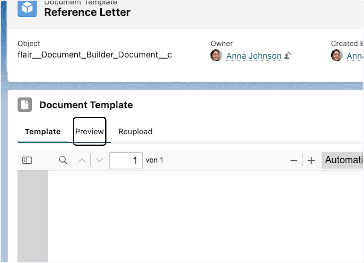 Preview action on a Document Template