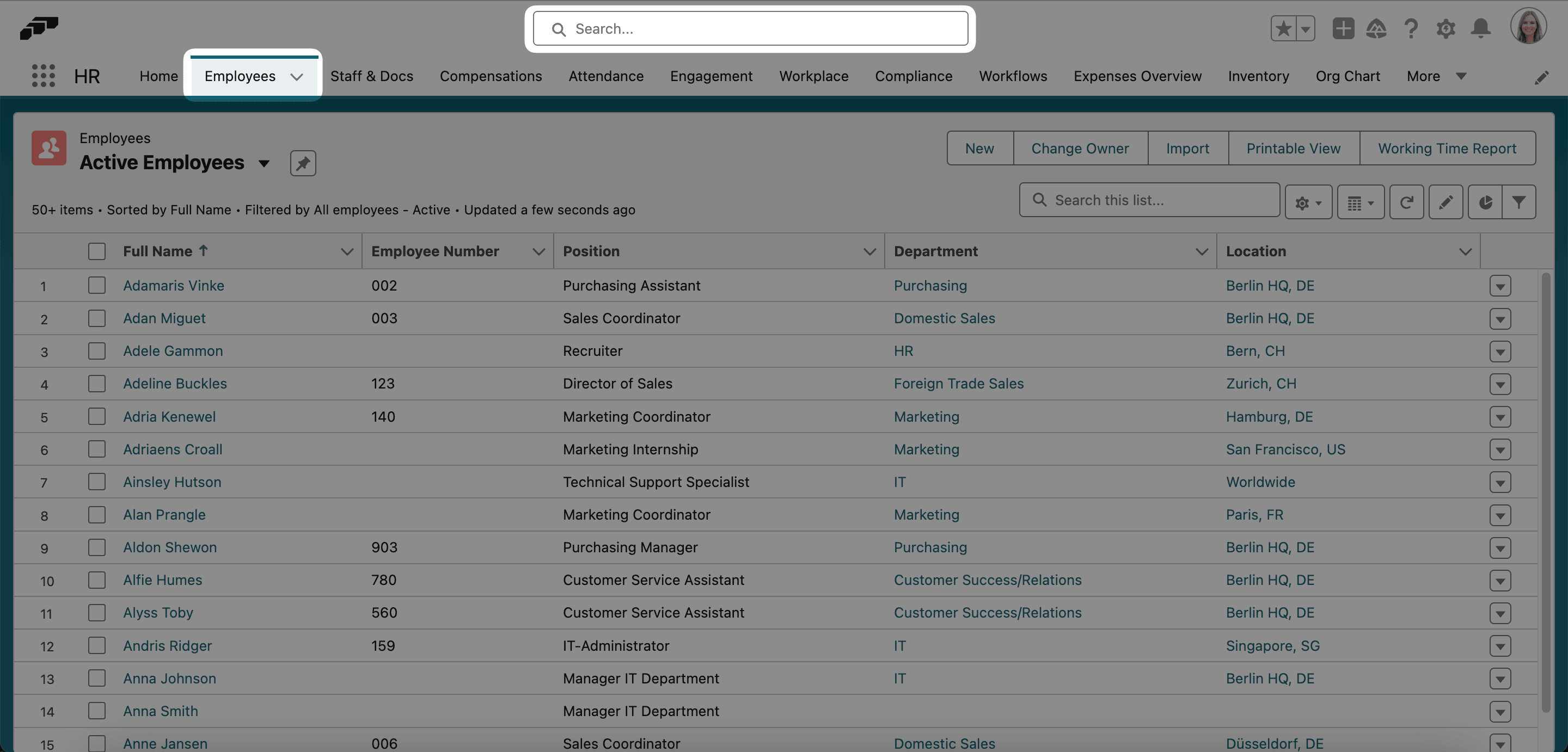 An employee selected for Project Time Tracking