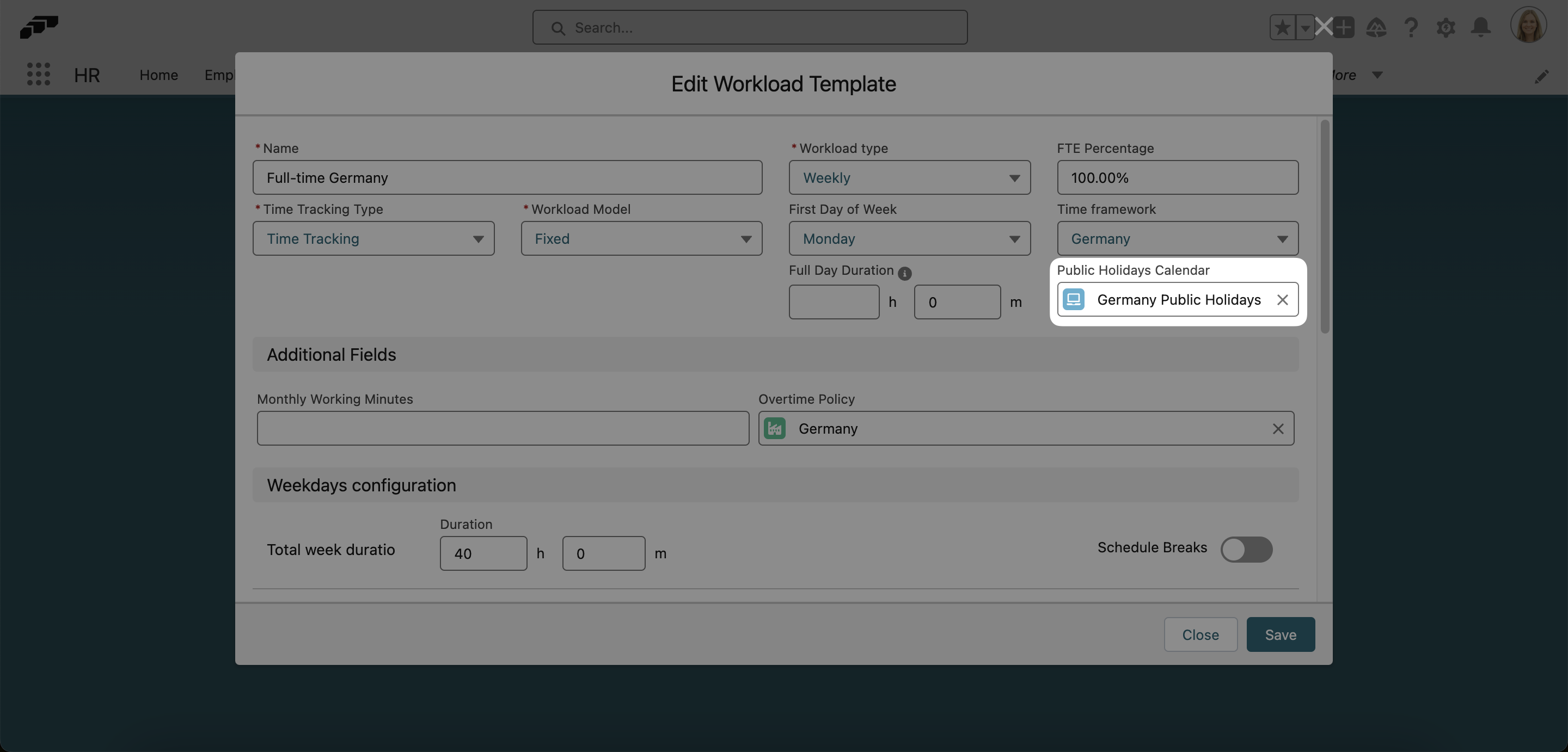 Assign a public holiday calendar to employees in flair