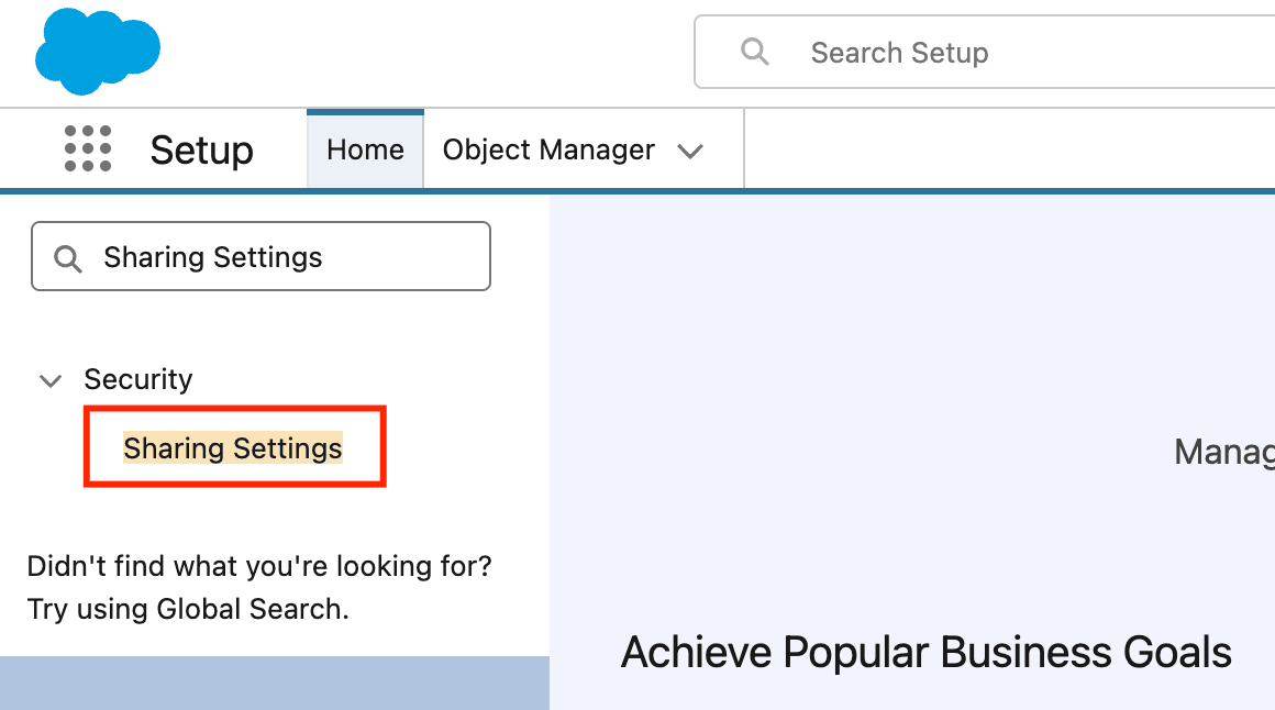 Sharing Settings search in Salesforce Setup