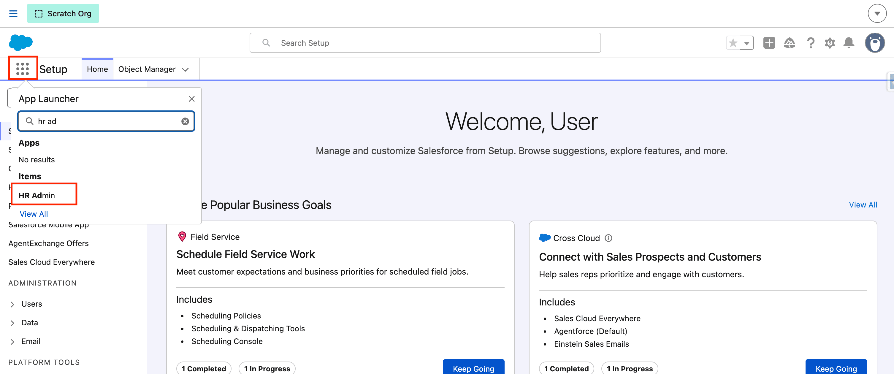 HR Admin in the Salesforce App Launcher