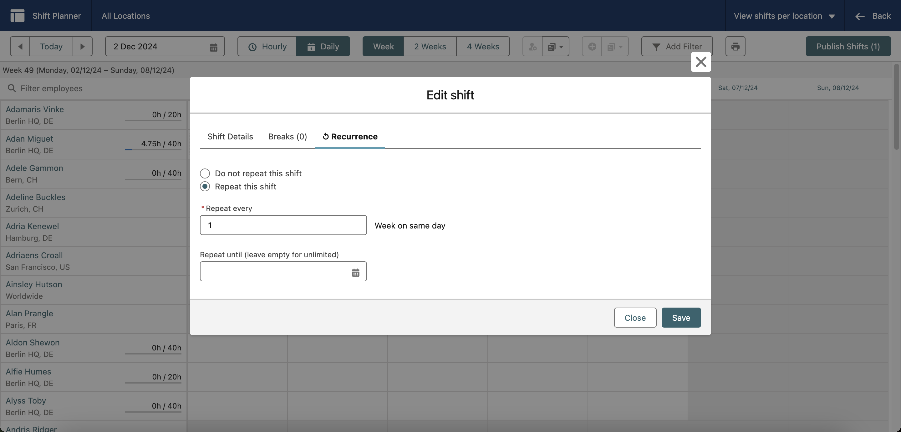 Set up recurring shifts to automate scheduling
