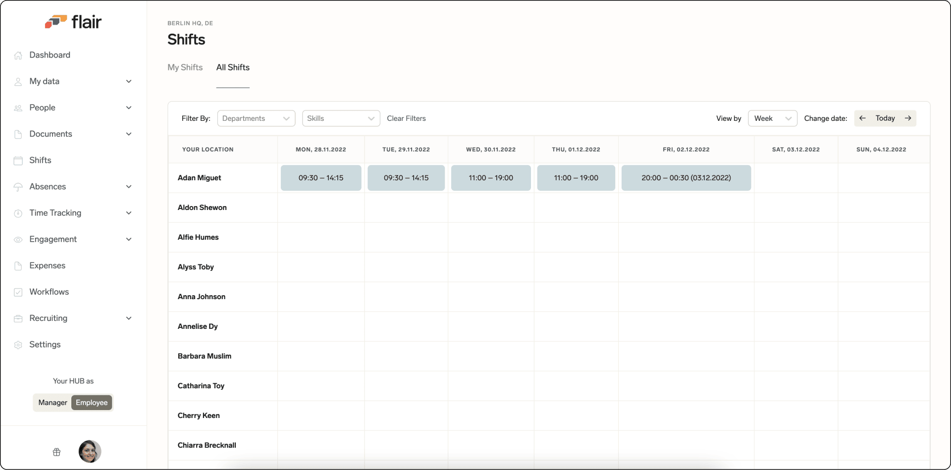 The Request Shift action for an open shift in the Employee Hub