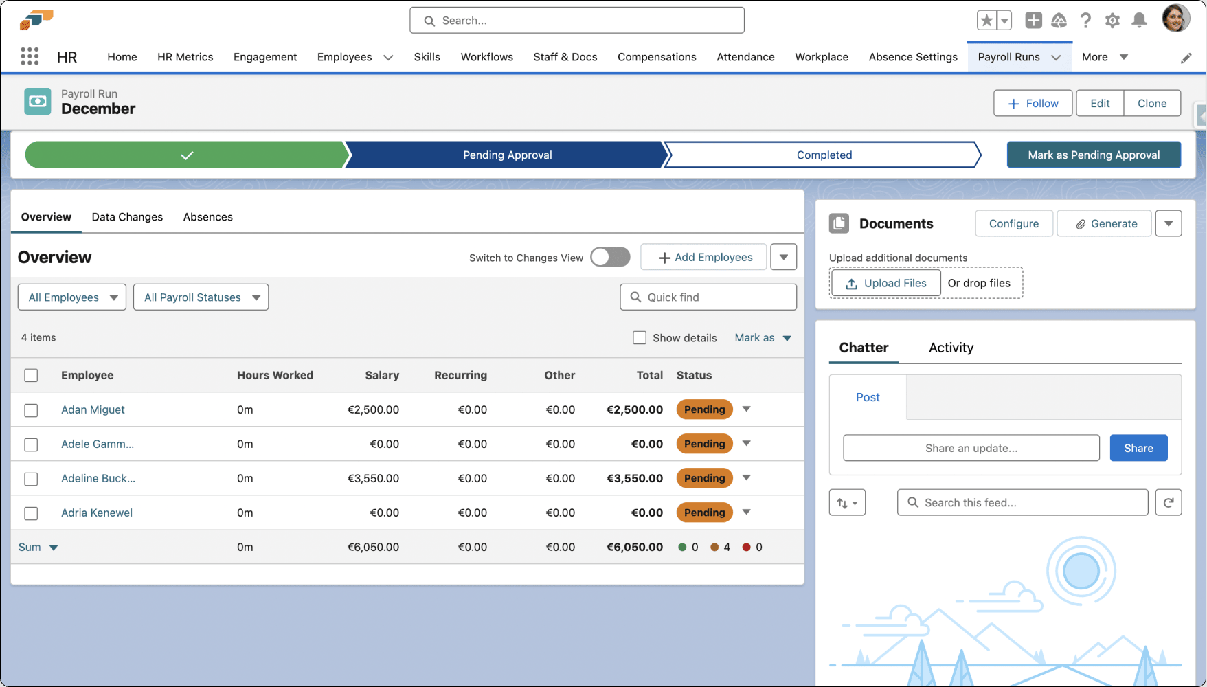 Payroll Run returned to Pending Approval