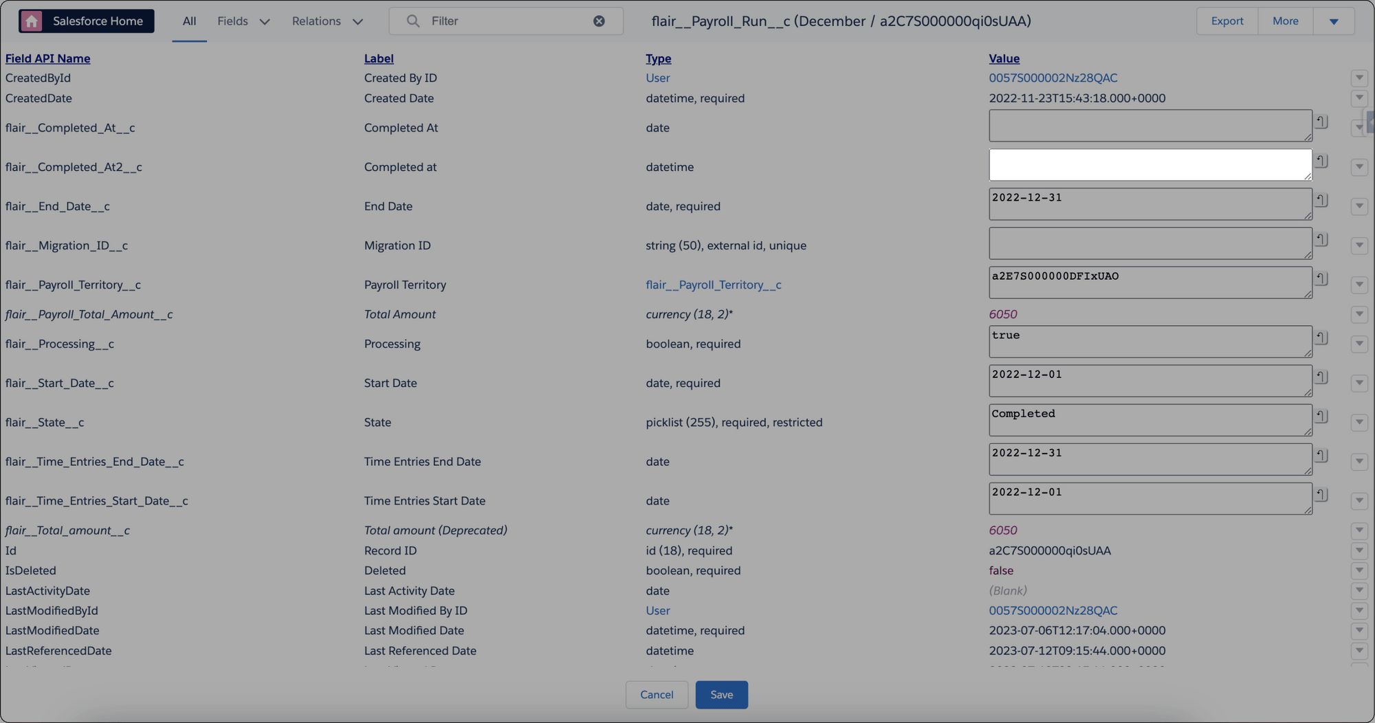 Completed At value cleared with Salesforce Inspector