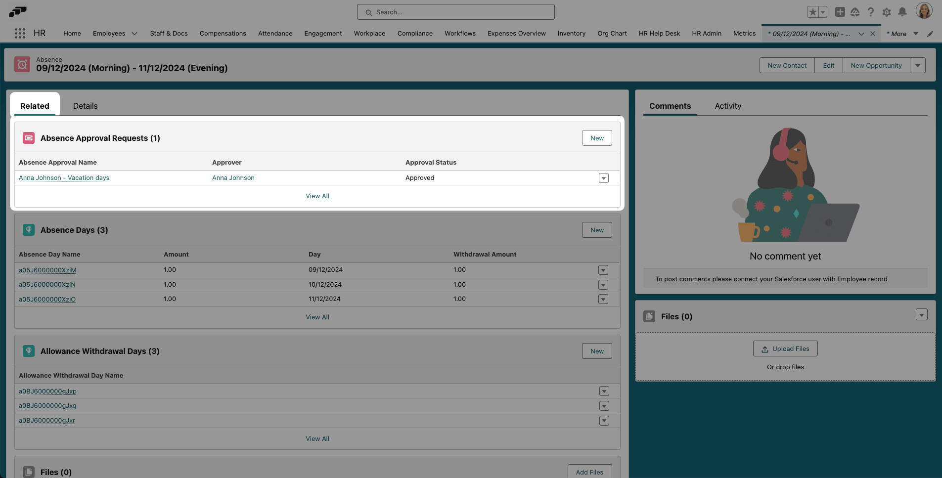 The approver on a Salesforce absence request