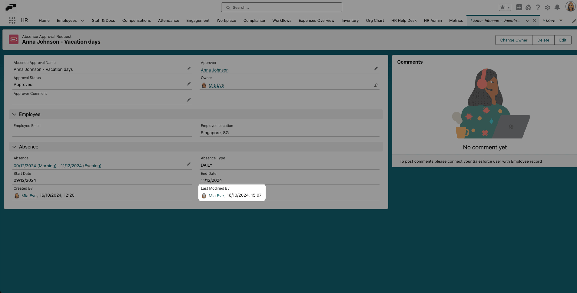 Last Modified By on a Salesforce absence request