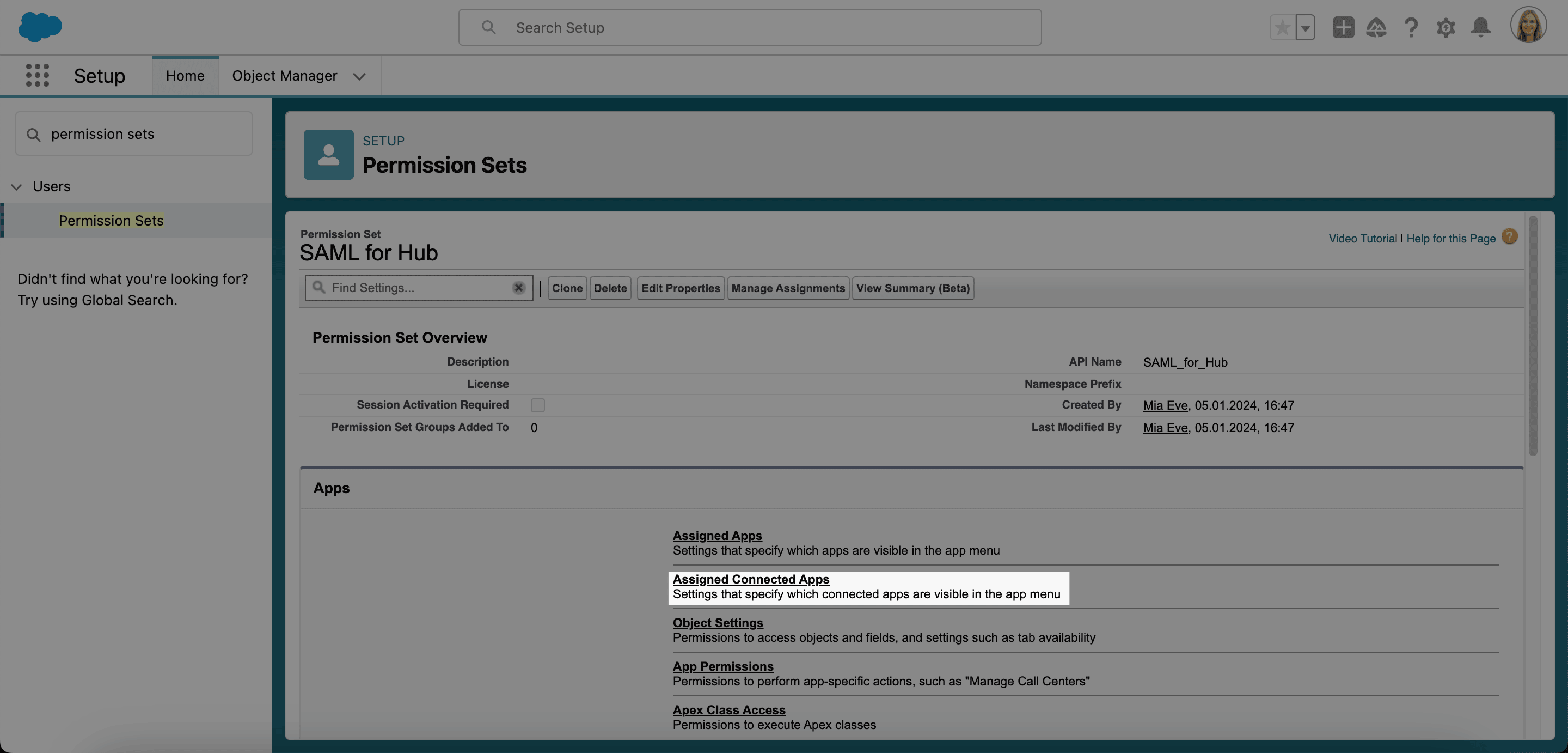 Assigned Connected Apps option on a permission set
