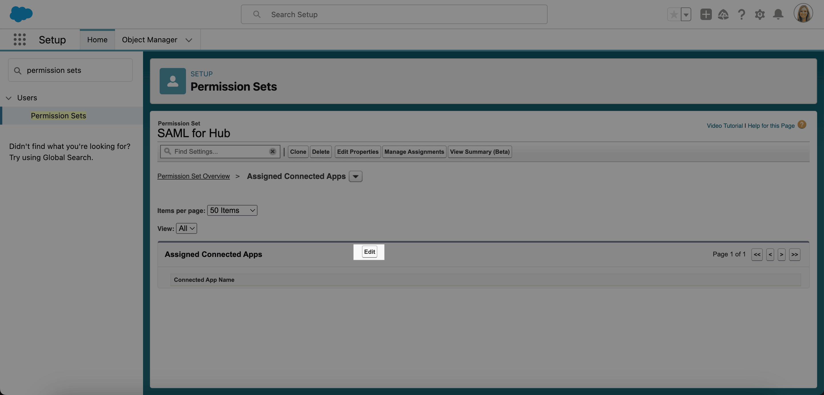 Edit action for assigned connected apps